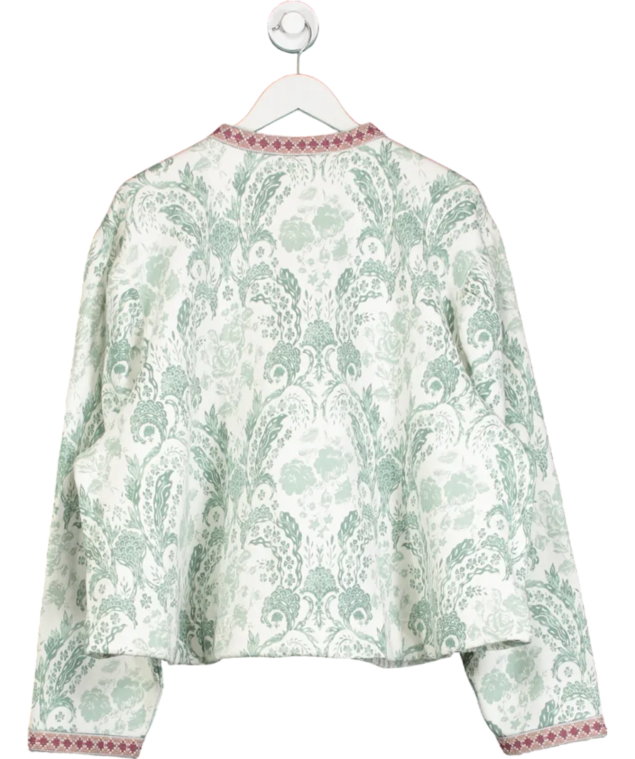 Free People Cream Chloe Floral-print Quilted Cotton Jacket UK XL