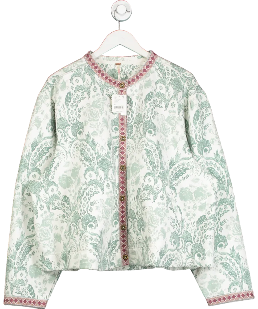 Free People Cream Chloe Floral-print Quilted Cotton Jacket UK XL
