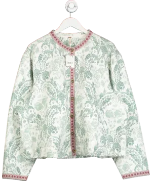Free People Cream Chloe Floral-print Quilted Cotton Jacket UK XL