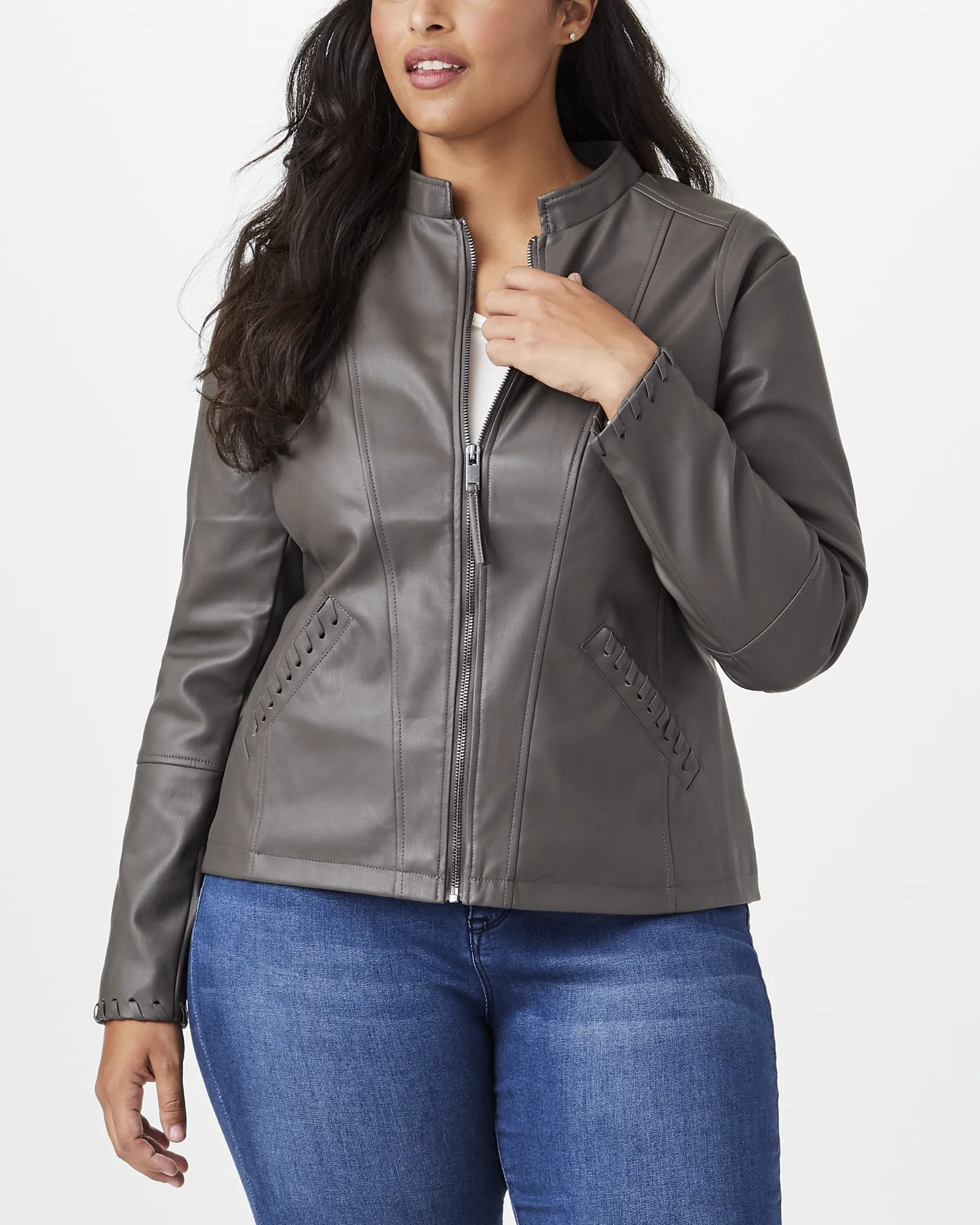 Freesia Faux-Leather Jacket | Charcoal Grey