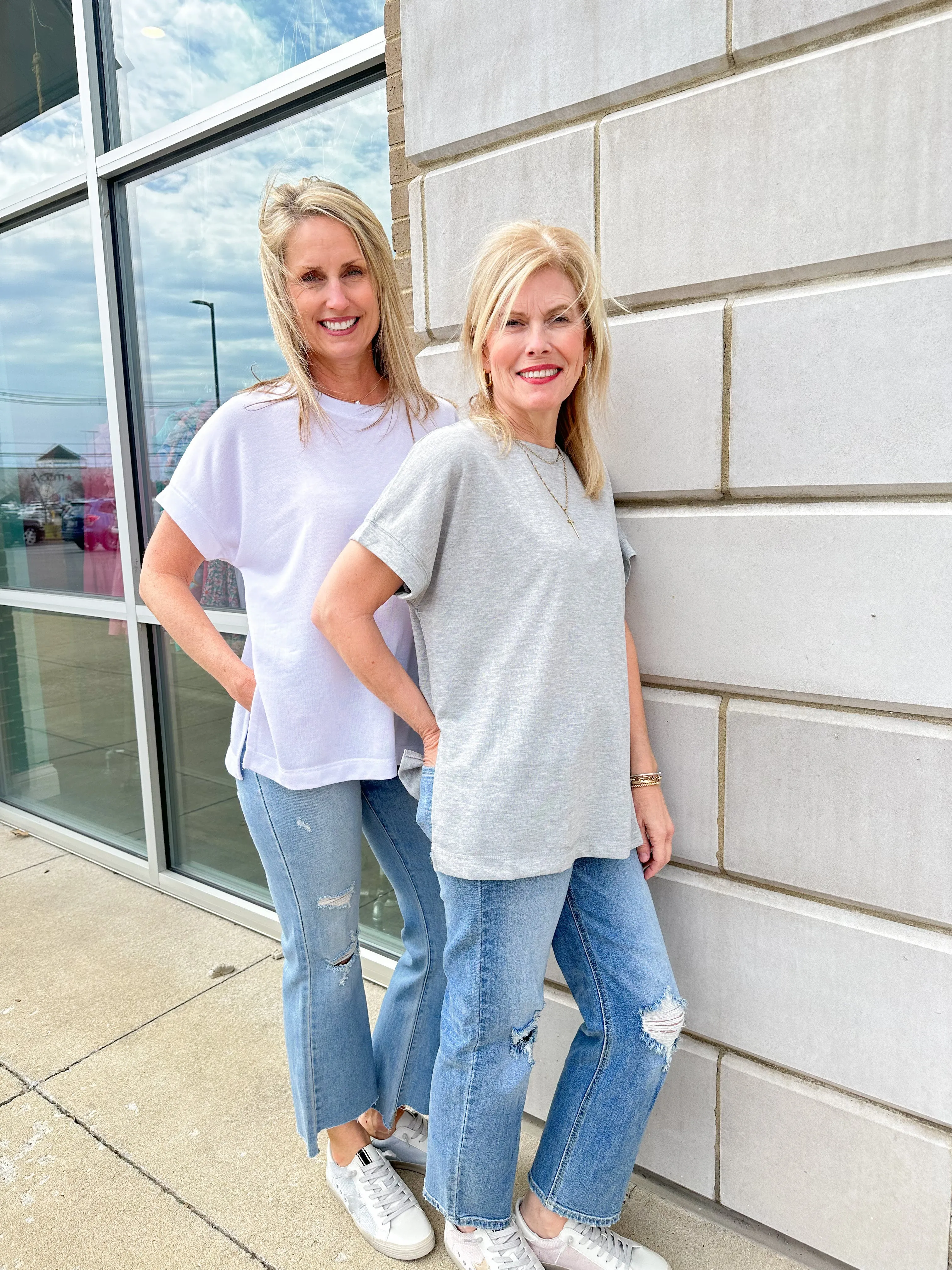 Grey S/S Side Slit T-Shirt Top