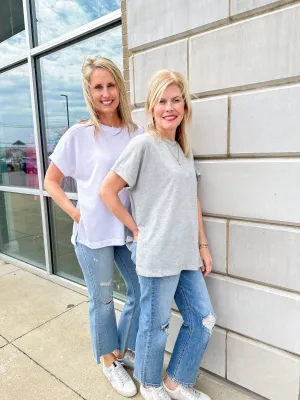 Grey S/S Side Slit T-Shirt Top