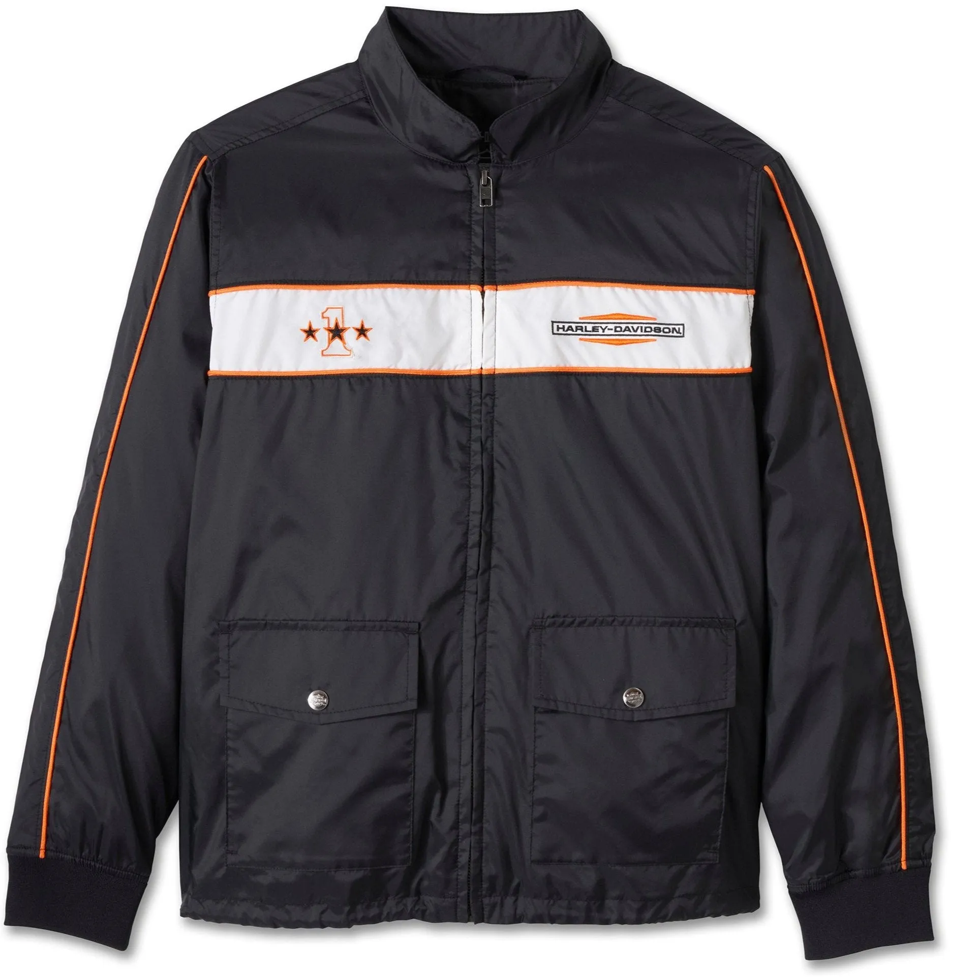 Harley-Davidson Women's Three Stars Zip-Up Long Sleeve Coaches Jacket, Black 97406-25VW
