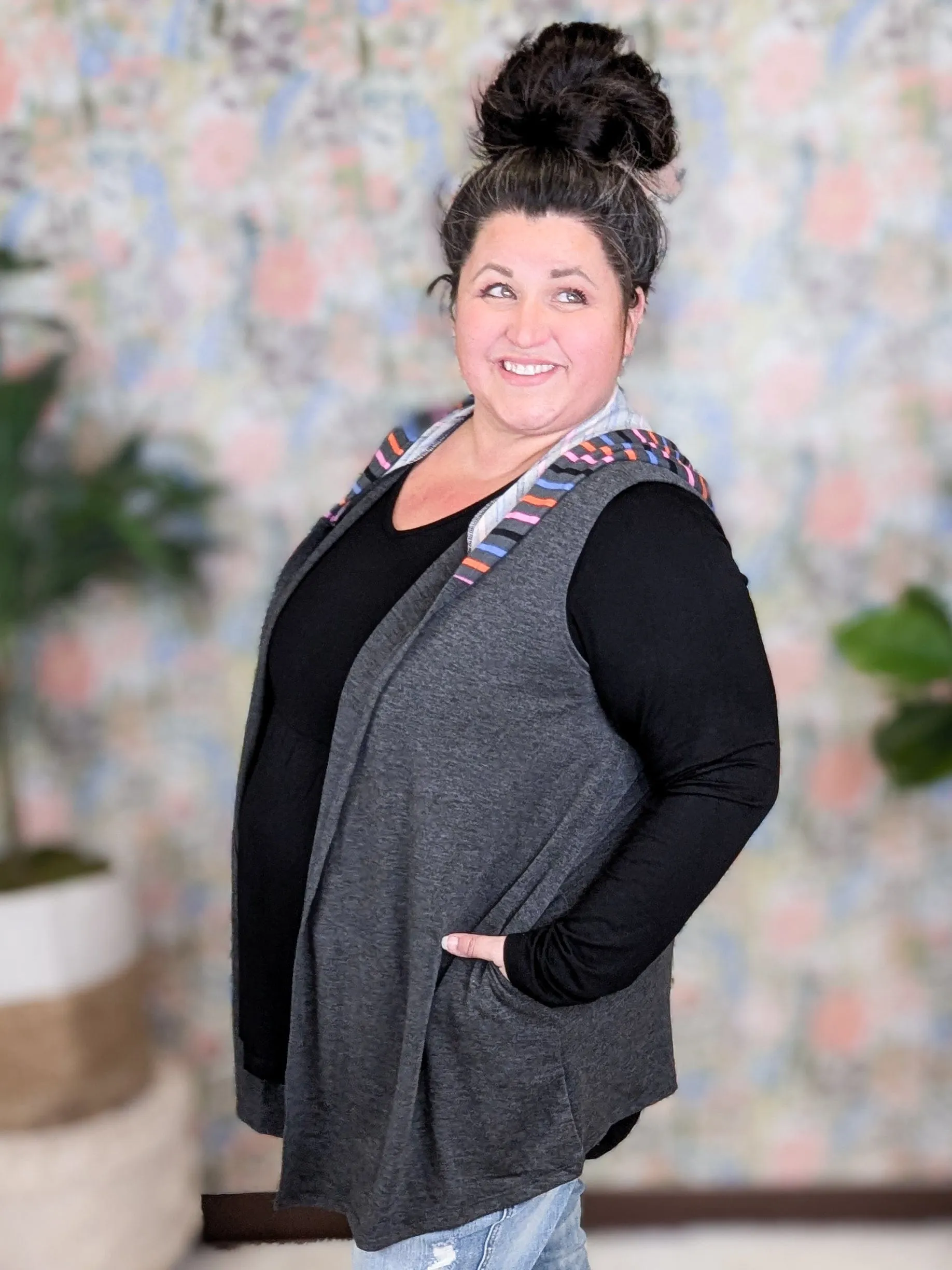 Jasmine Lightweight Vest Top w/Hood in Charcoal