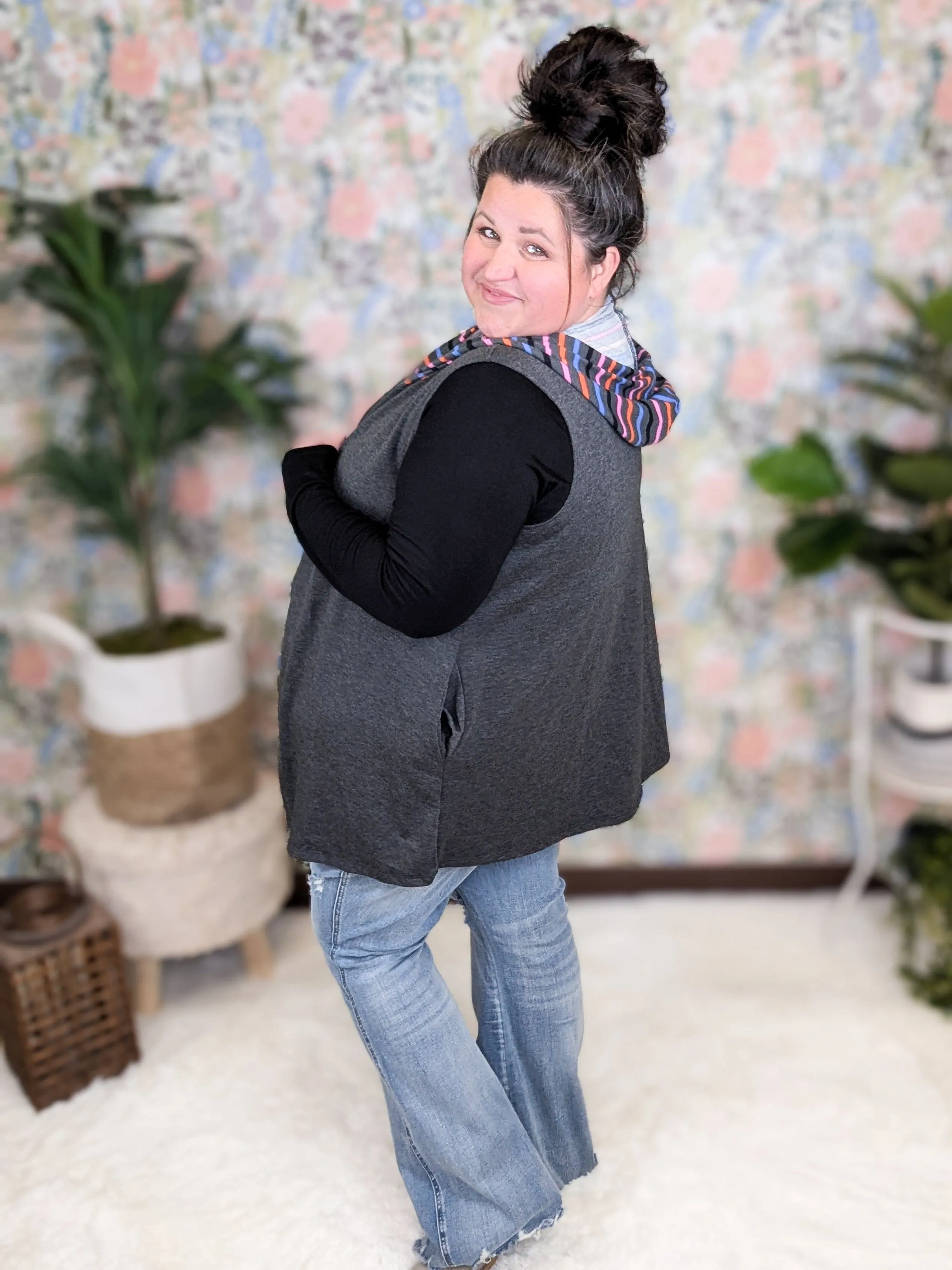 Jasmine Lightweight Vest Top w/Hood in Charcoal