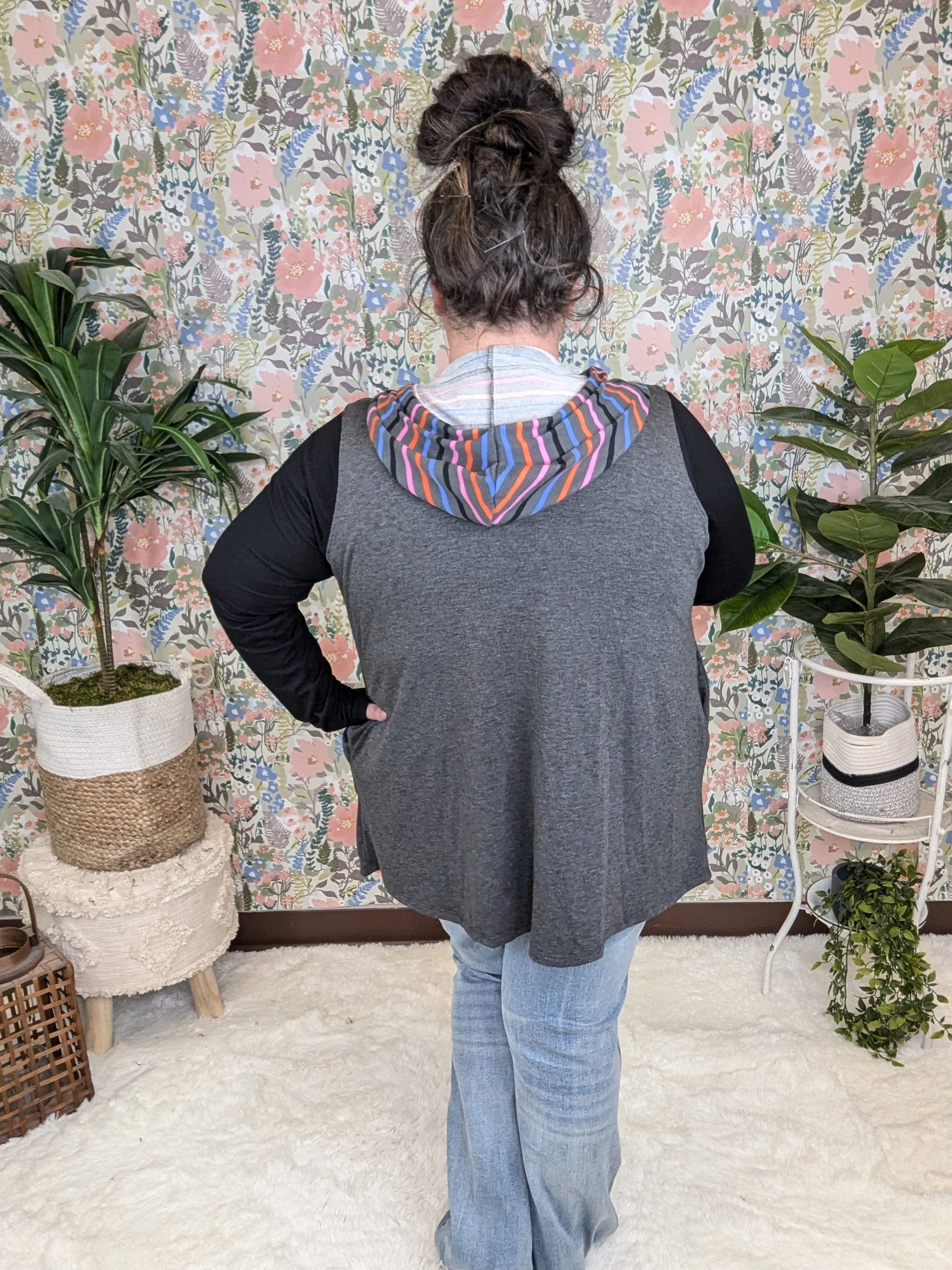 Jasmine Lightweight Vest Top w/Hood in Charcoal