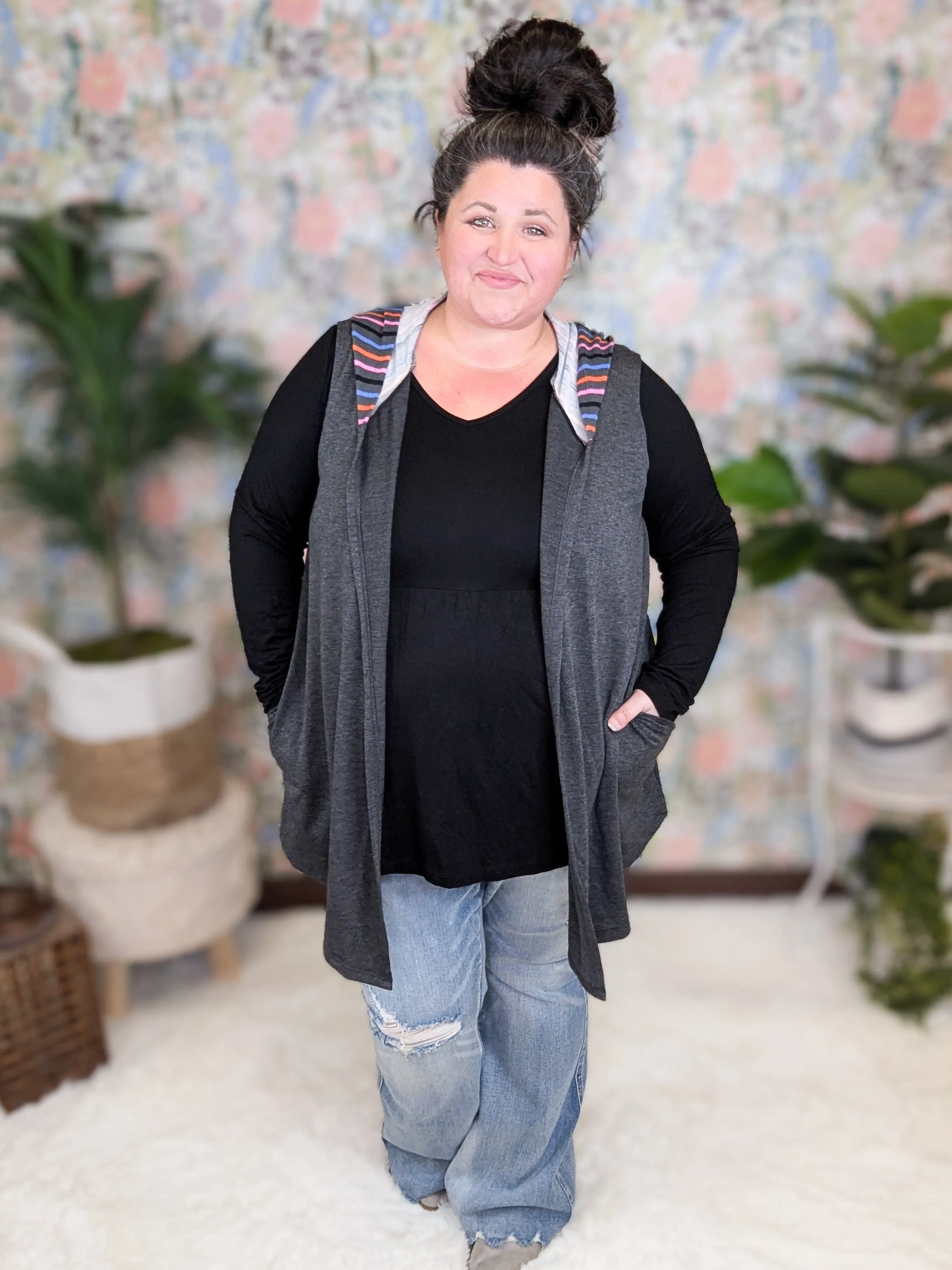 Jasmine Lightweight Vest Top w/Hood in Charcoal
