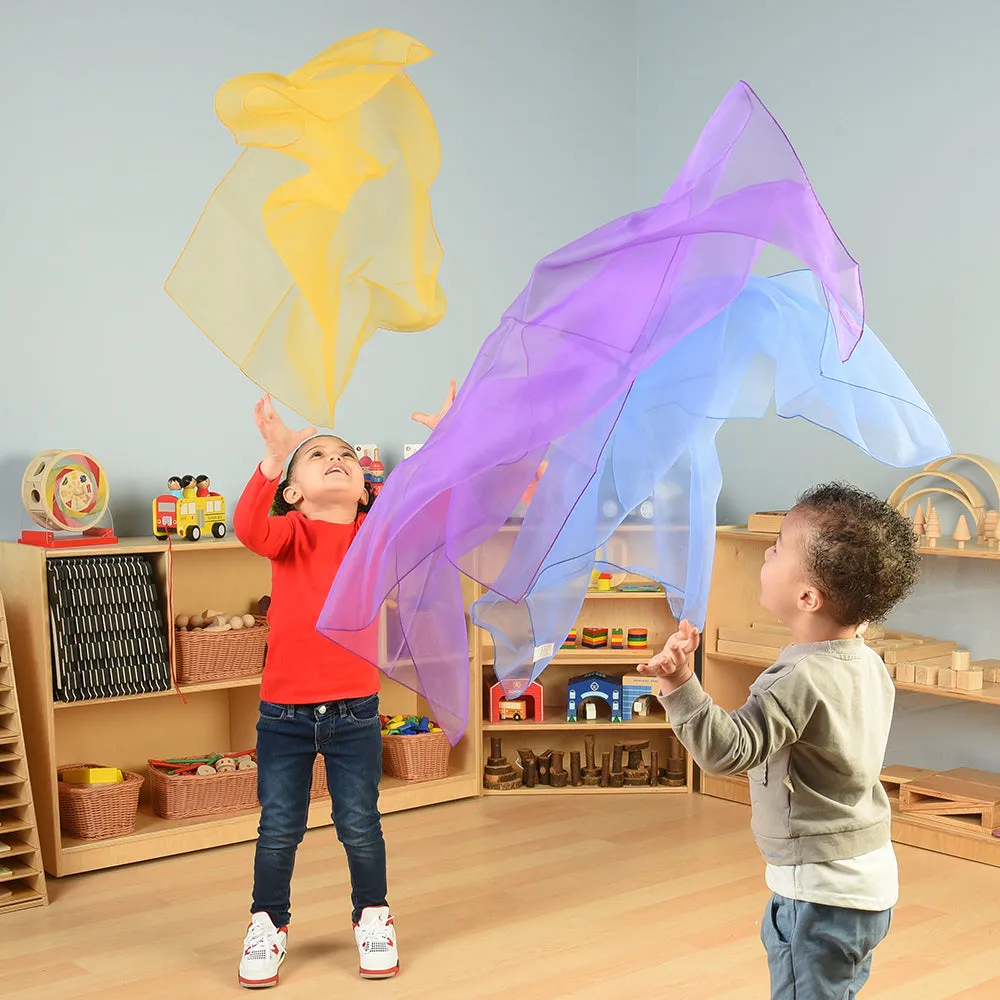 Jumbo Rainbow Play Scarves | Set of 6 Vibrant 36” Nylon Squares