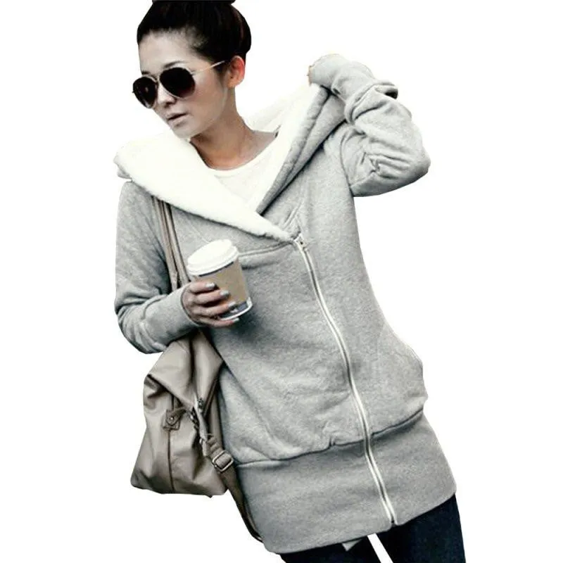 Korean Women Zip Fleece Warm Hoodie
