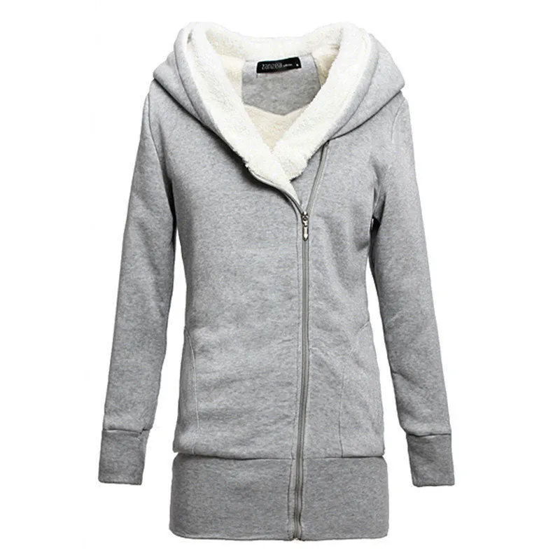 Korean Women Zip Fleece Warm Hoodie