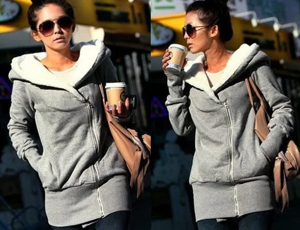 Korean Women Zip Fleece Warm Hoodie