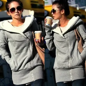 Korean Women Zip Fleece Warm Hoodie