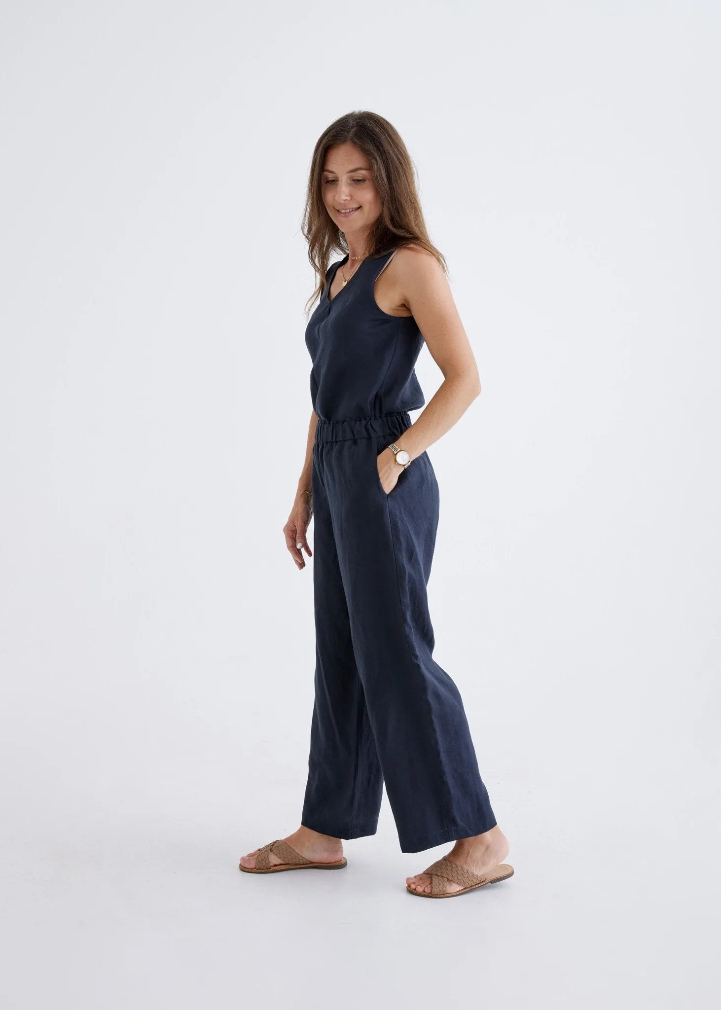 Lana Linen Pants in Navy