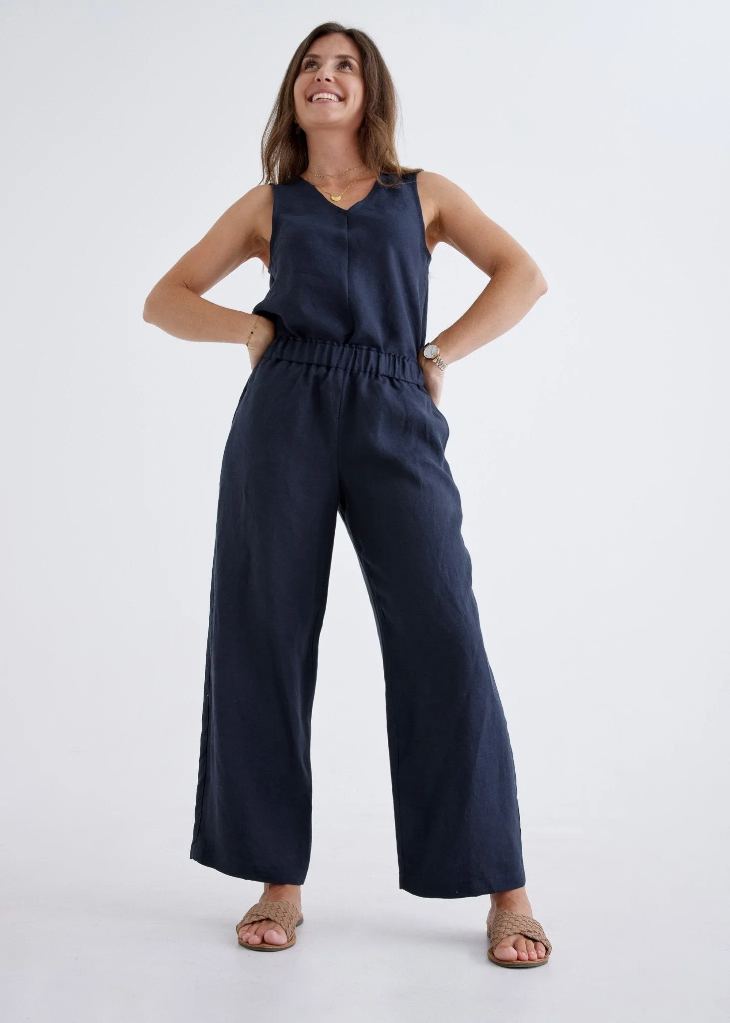 Lana Linen Pants in Navy