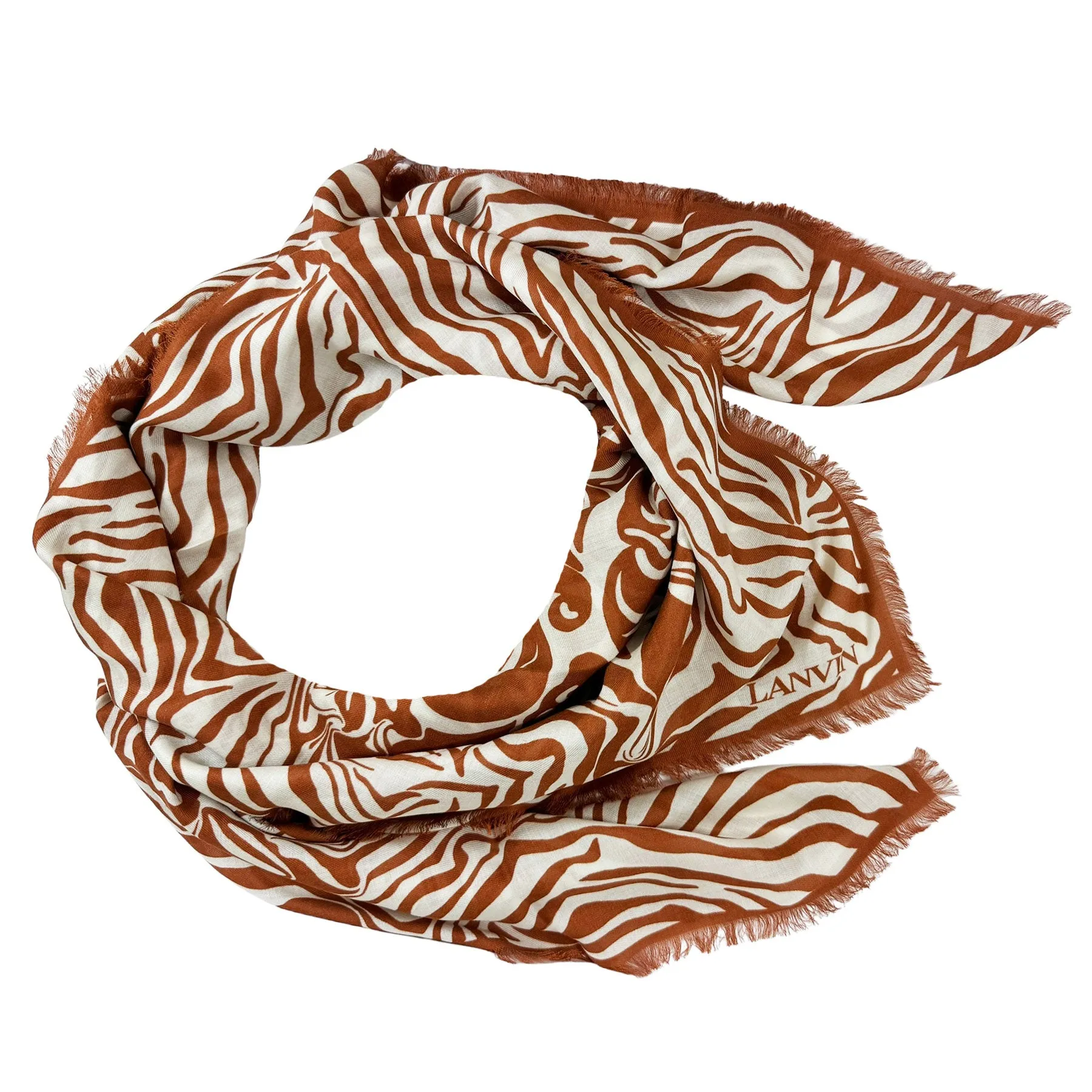 Lanvin Scarf Brown White Flowers Design - Extra Large 55 Inch Square Wrap FINAL SALE