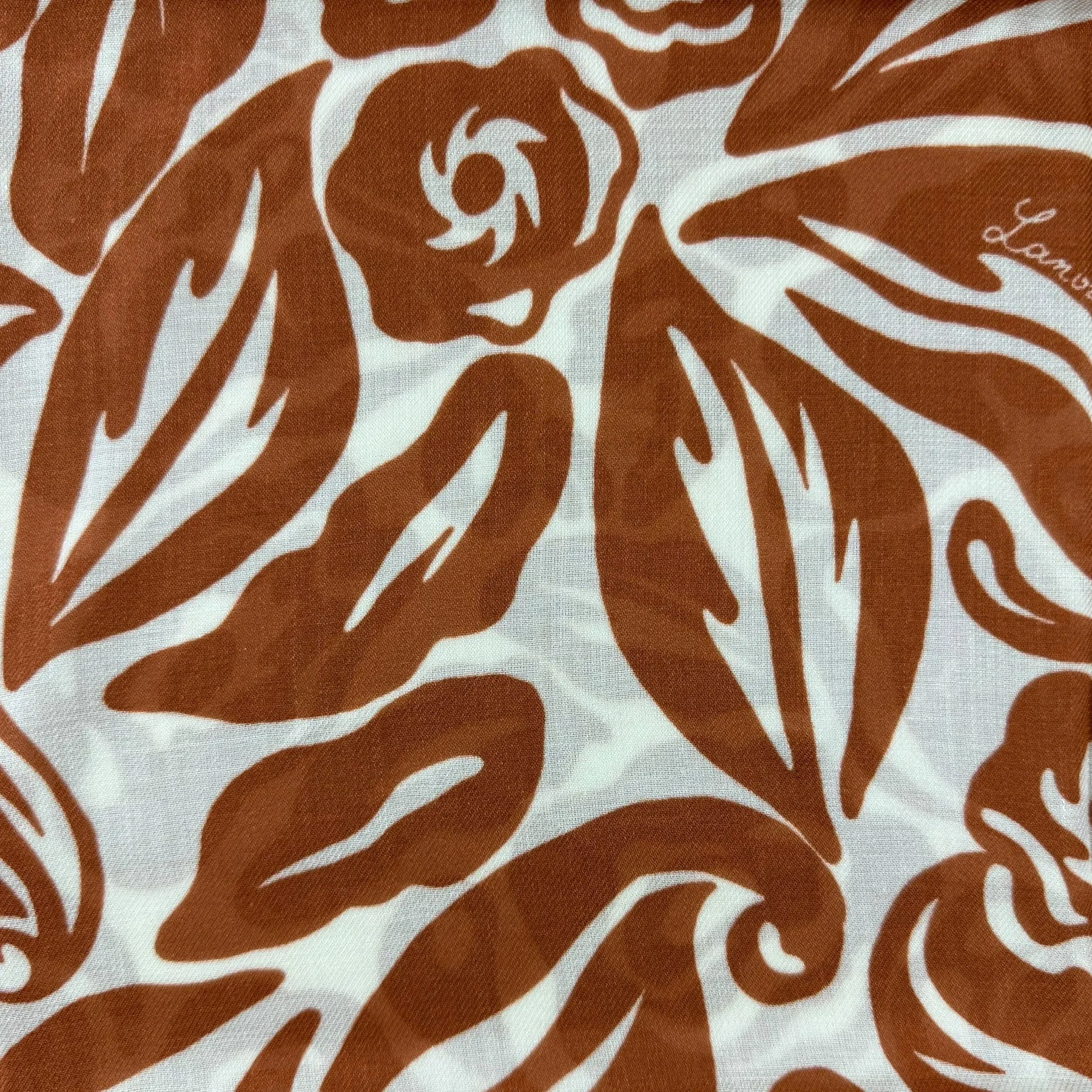 Lanvin Scarf Brown White Flowers Design - Extra Large 55 Inch Square Wrap FINAL SALE