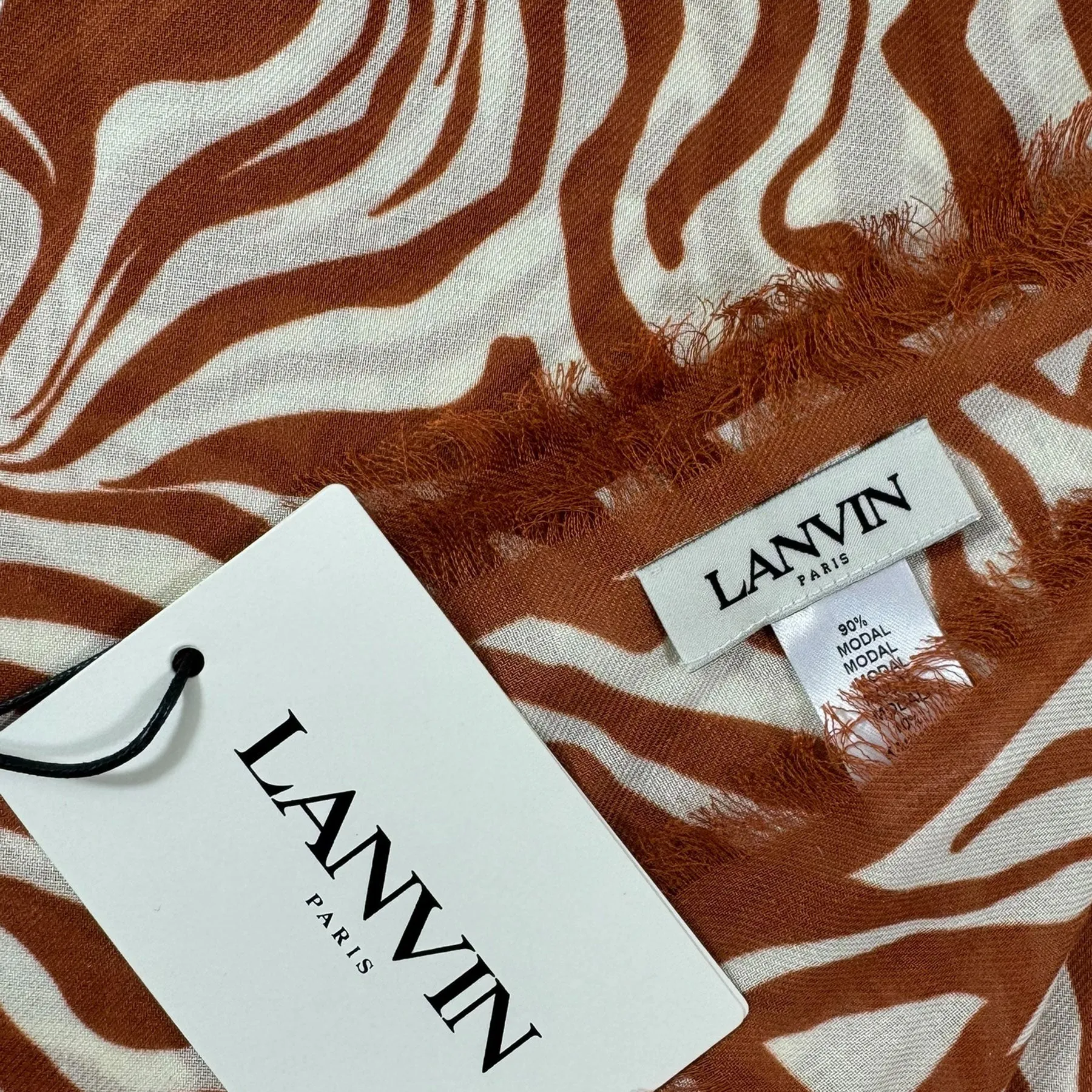 Lanvin Scarf Brown White Flowers Design - Extra Large 55 Inch Square Wrap FINAL SALE