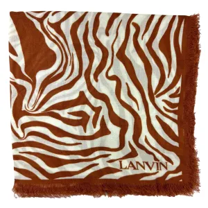 Lanvin Scarf Brown White Flowers Design - Extra Large 55 Inch Square Wrap FINAL SALE