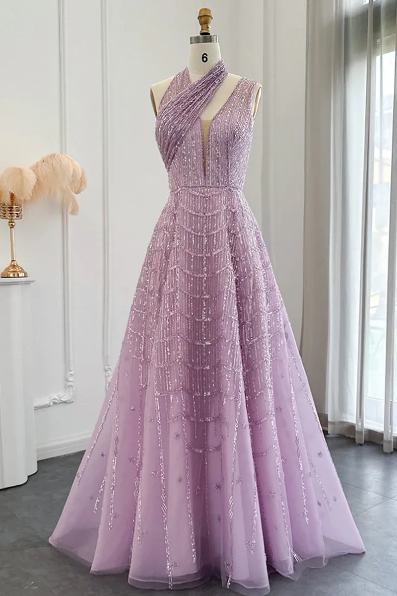 Lifelong Romance Beaded Trendy Sequin Halter Maxi Dress