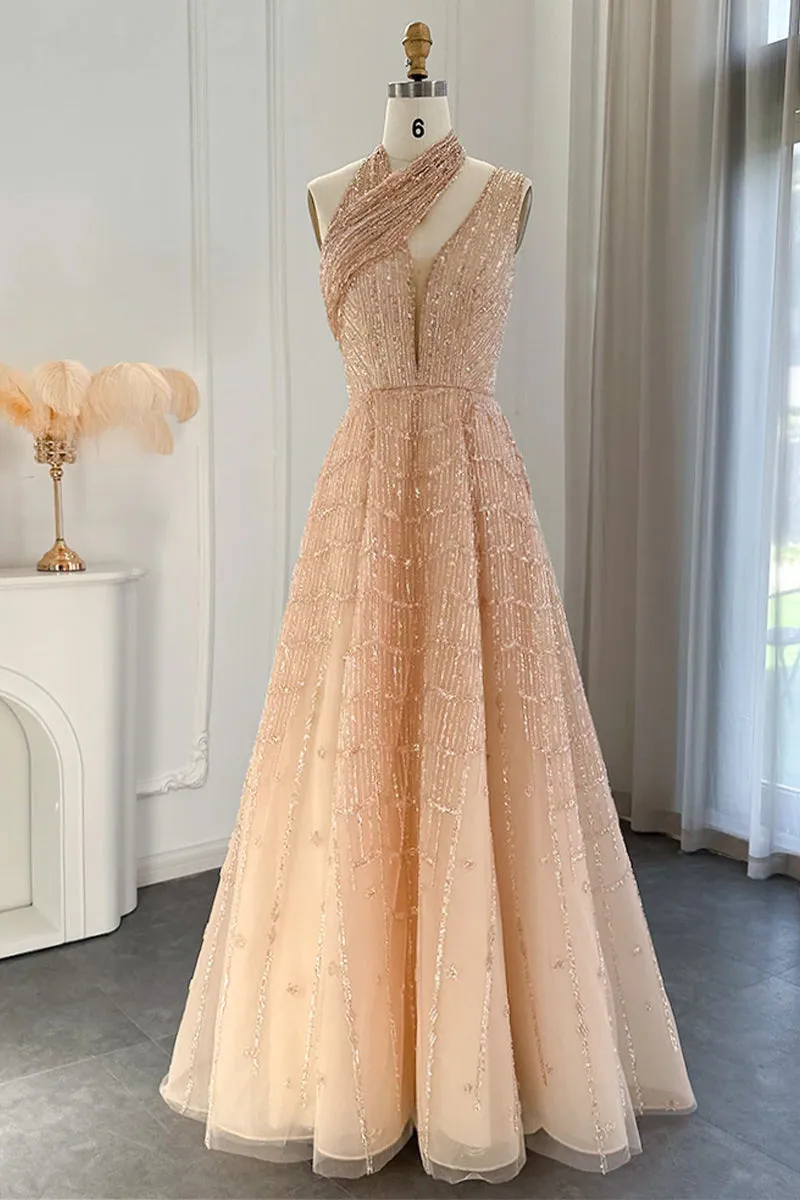 Lifelong Romance Beaded Trendy Sequin Halter Maxi Dress