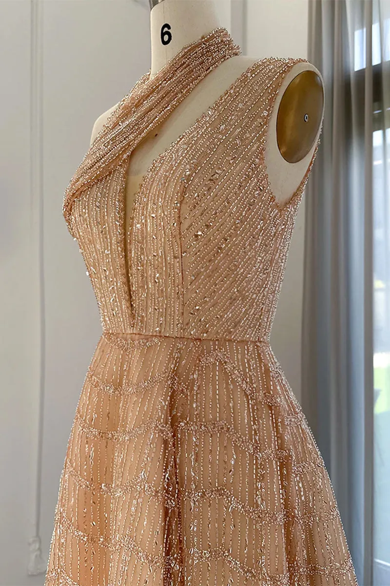 Lifelong Romance Beaded Trendy Sequin Halter Maxi Dress