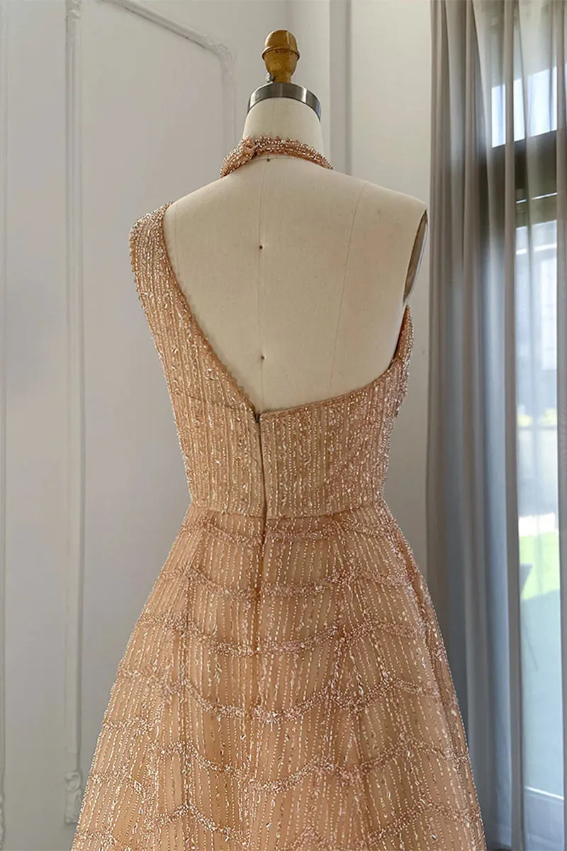 Lifelong Romance Beaded Trendy Sequin Halter Maxi Dress
