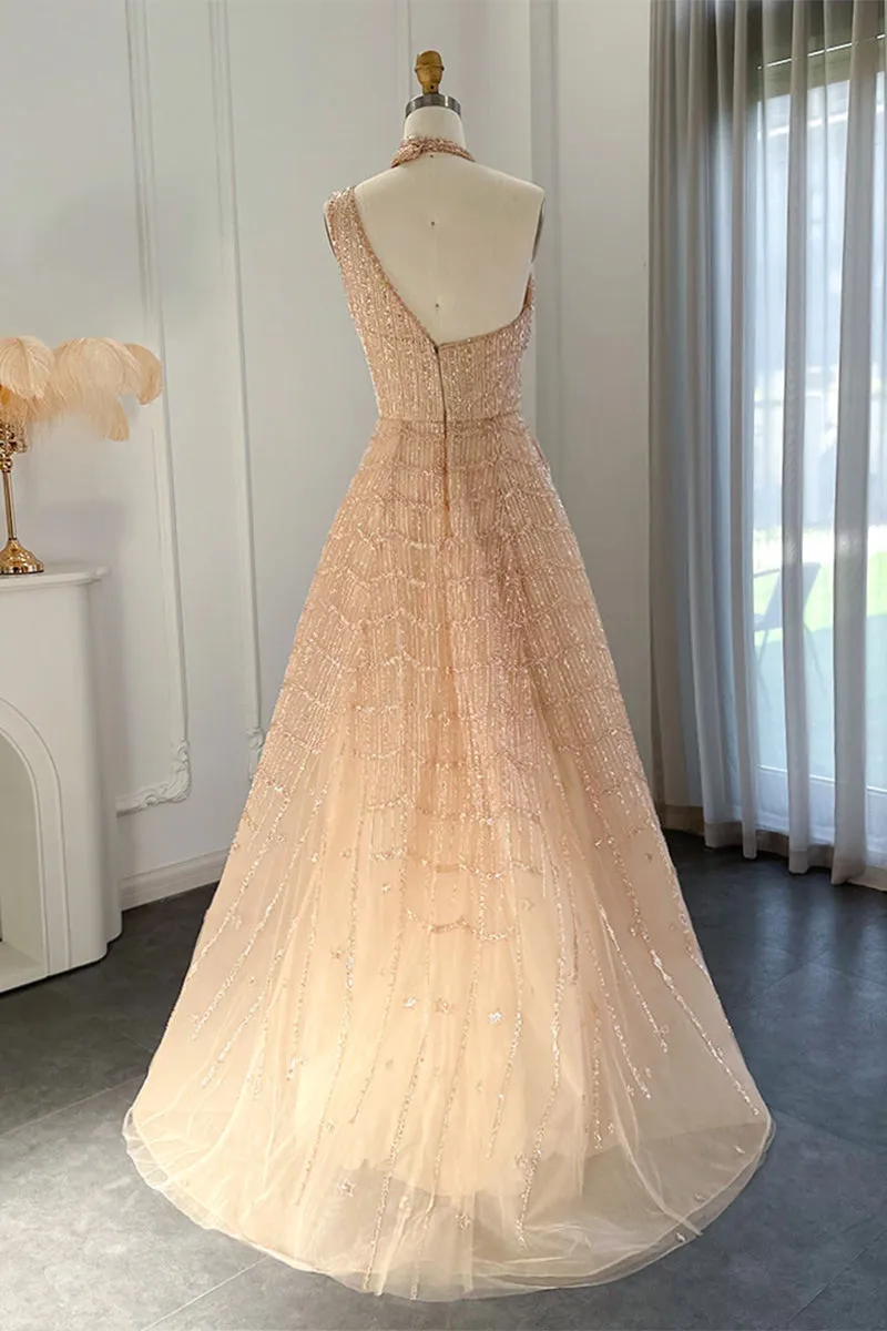 Lifelong Romance Beaded Trendy Sequin Halter Maxi Dress