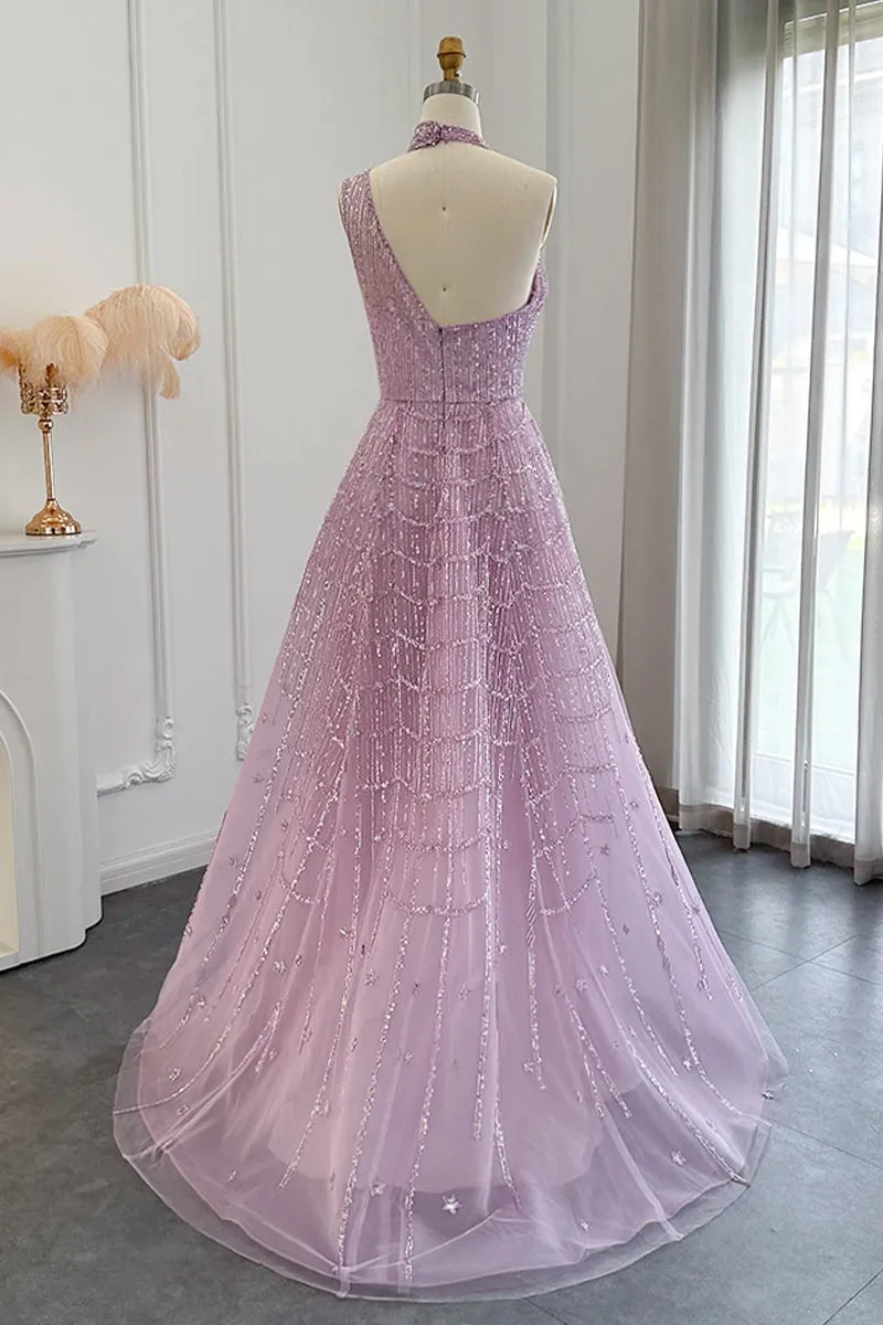 Lifelong Romance Beaded Trendy Sequin Halter Maxi Dress
