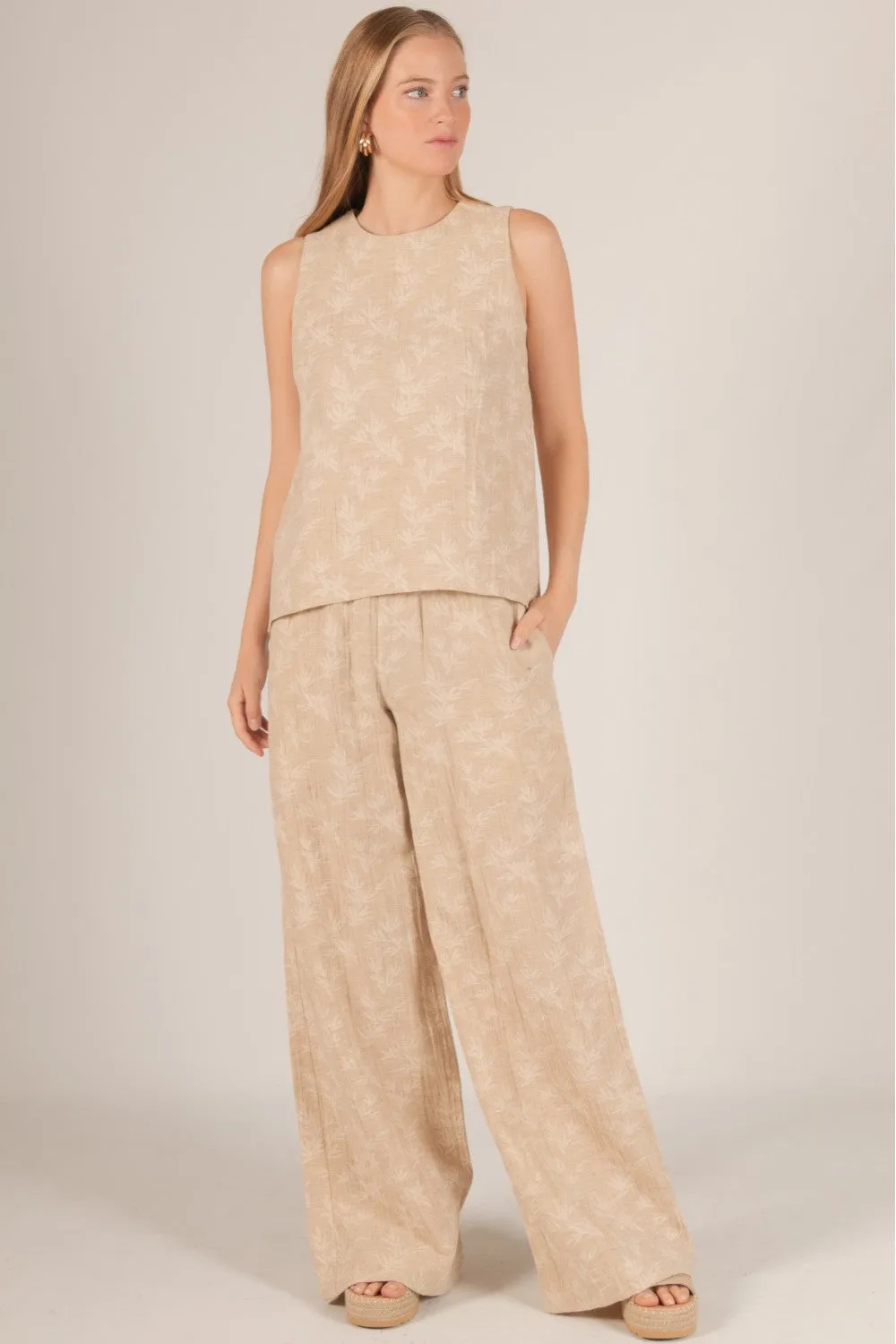 Linen Cotton Leaf Print Top