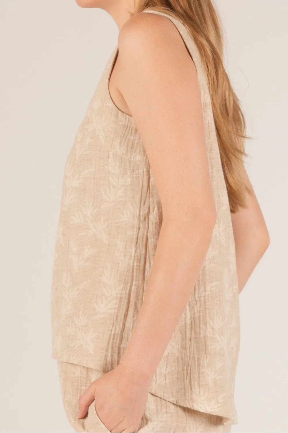 Linen Cotton Leaf Print Top