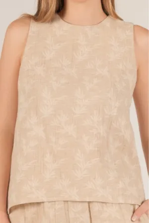 Linen Cotton Leaf Print Top