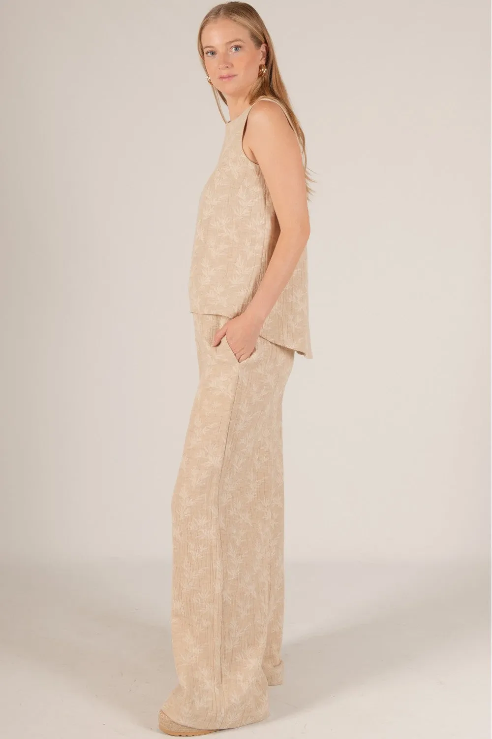 Linen Cotton Leaf Print Top