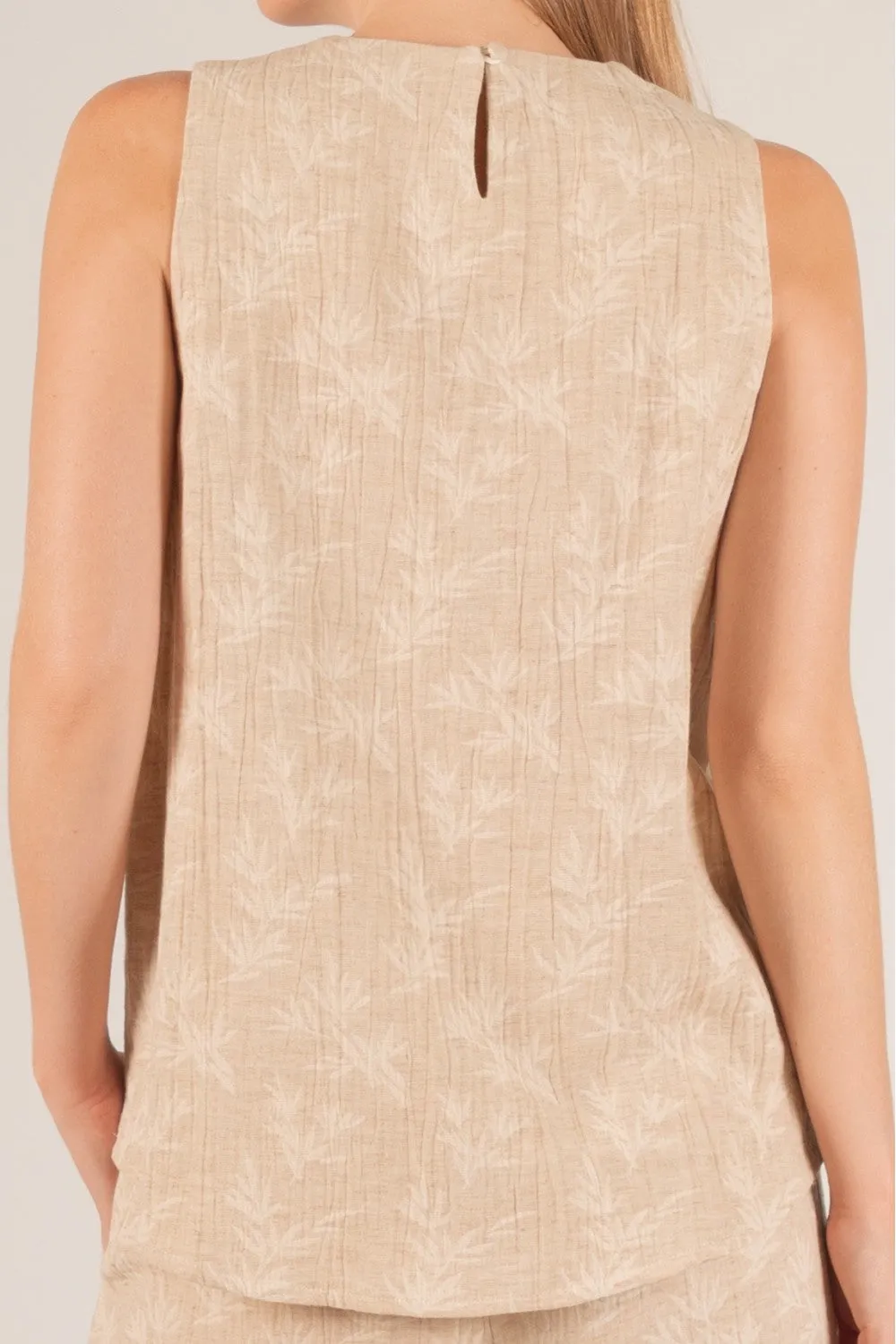 Linen Cotton Leaf Print Top