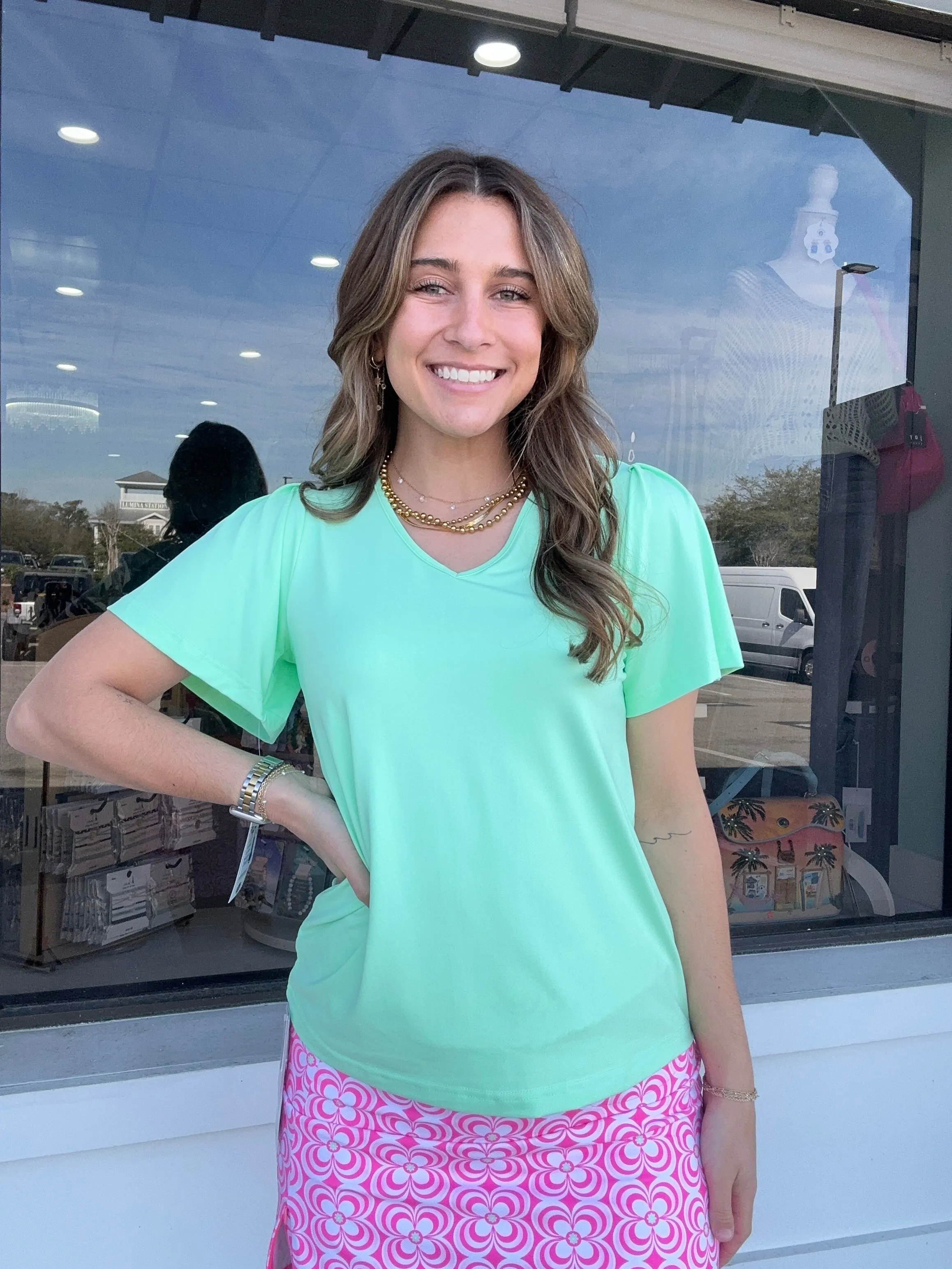 LuLu B Solid Short Sleeve Frill Top