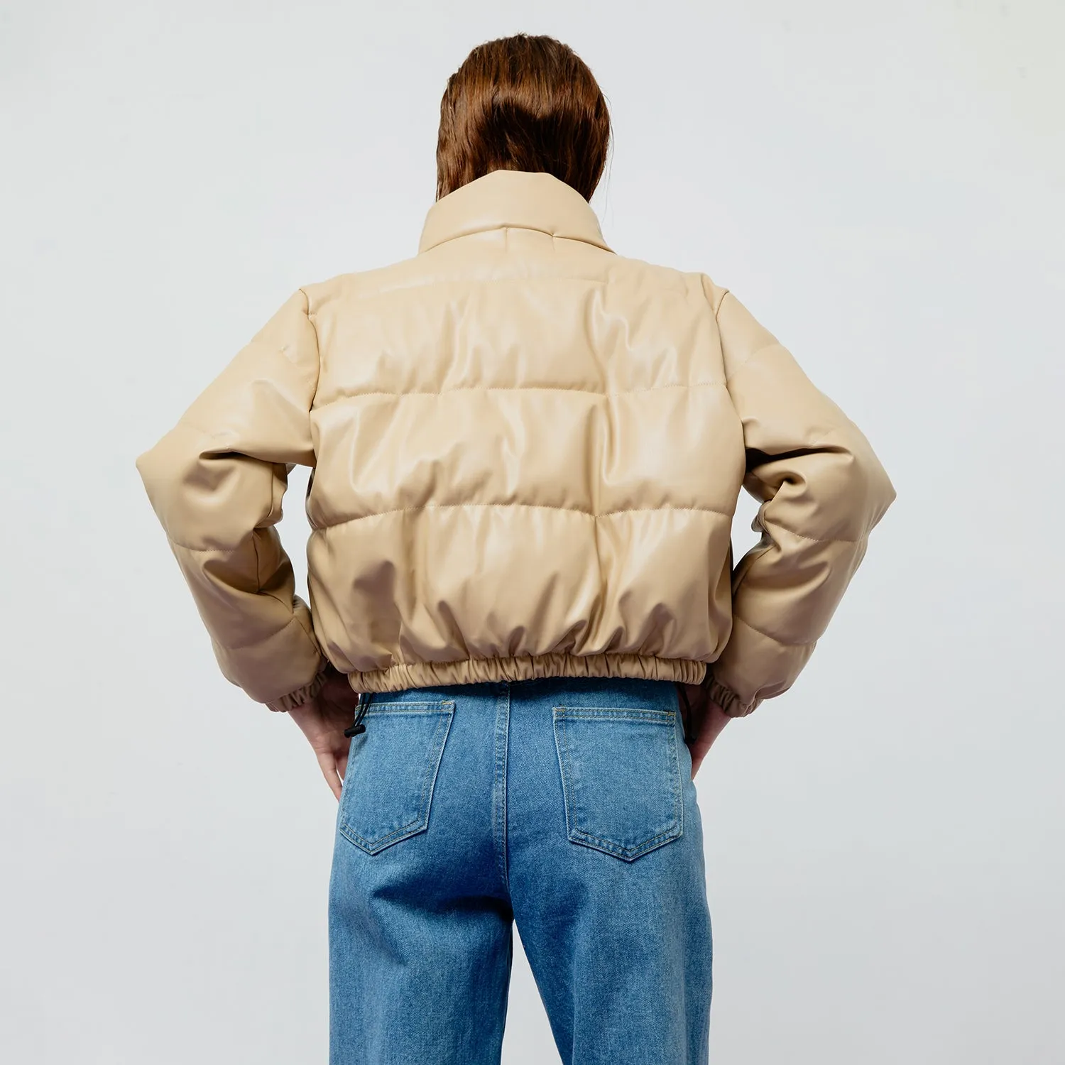 Lyra Quilted Faux Leather Jacket in Creme