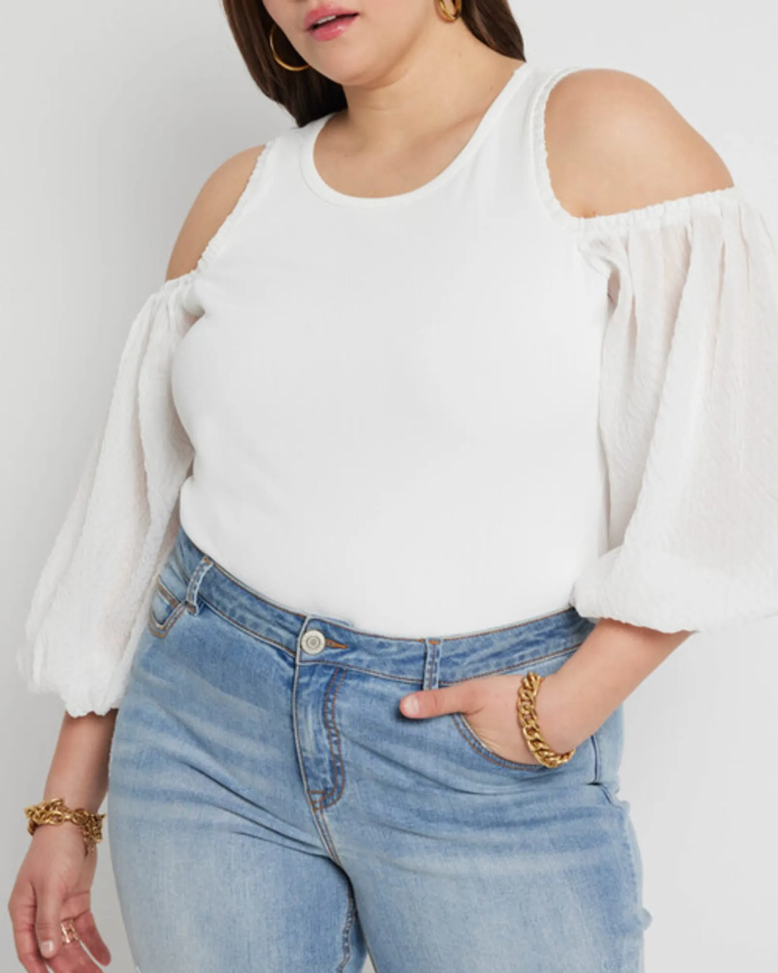 Madison Cold Shoulder Top | Soft White