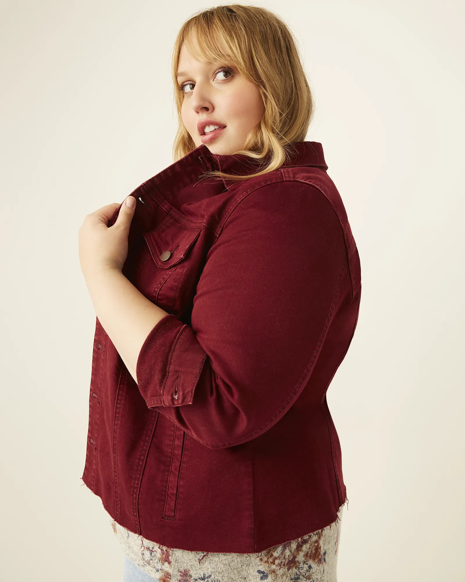 Martha Raw-Hem Denim Jacket | Burgundy