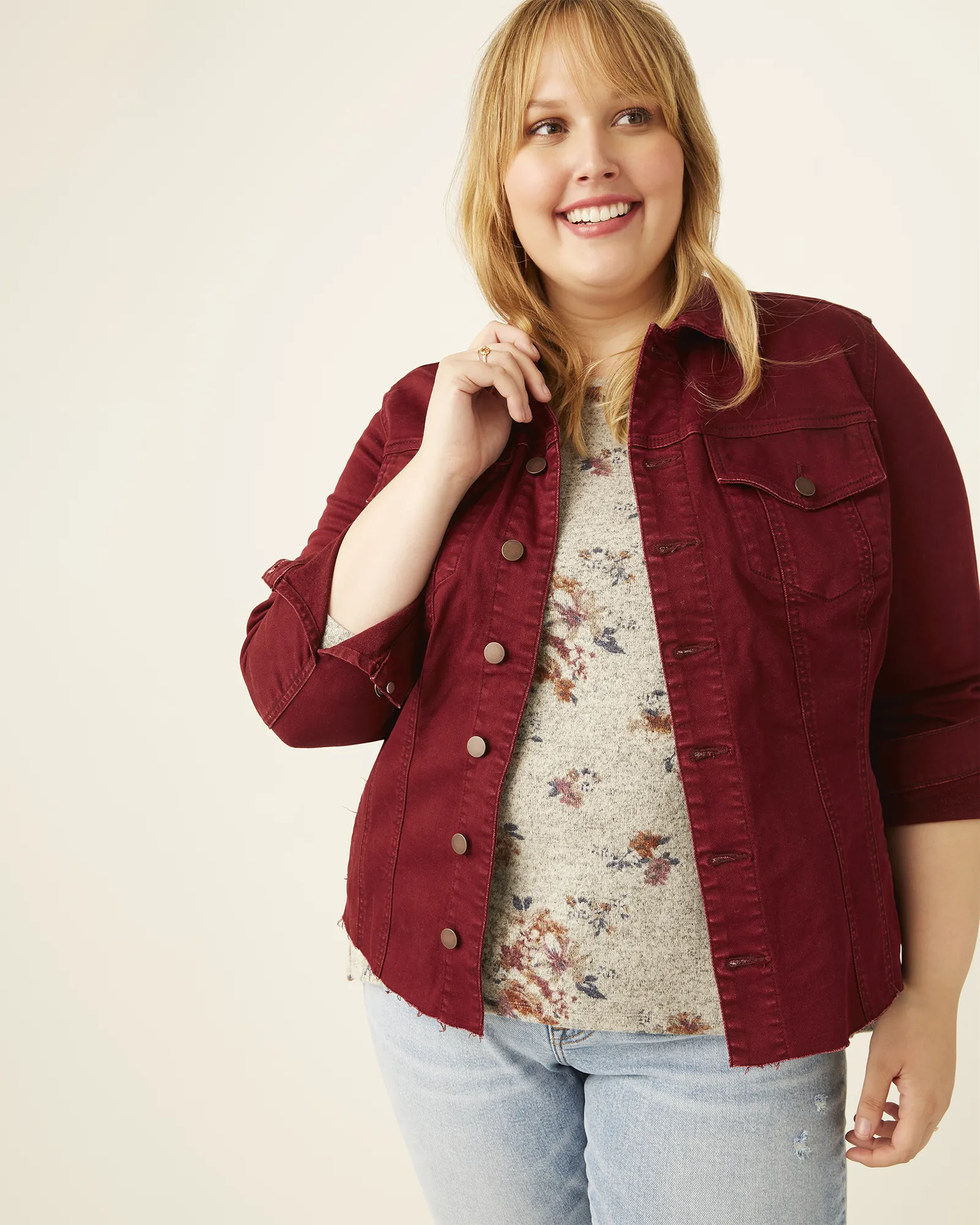 Martha Raw-Hem Denim Jacket | Burgundy