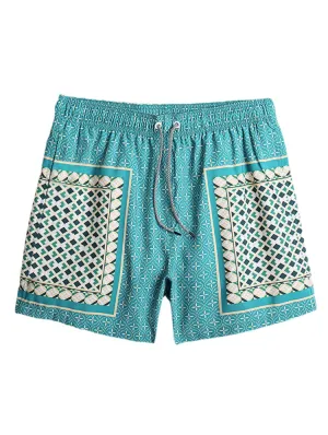 Men's Retro Style Lightweight Print Patchwork Drawstring Board Shorts