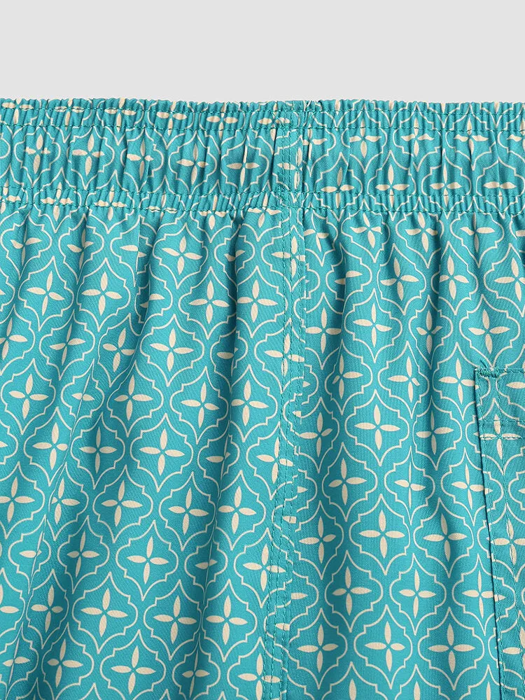 Men's Retro Style Lightweight Print Patchwork Drawstring Board Shorts