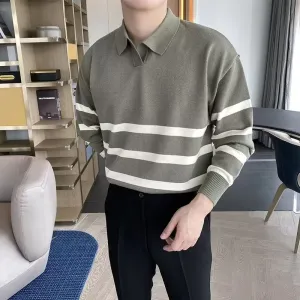Men's Striped Contrast Color Casual All-matching Tops
