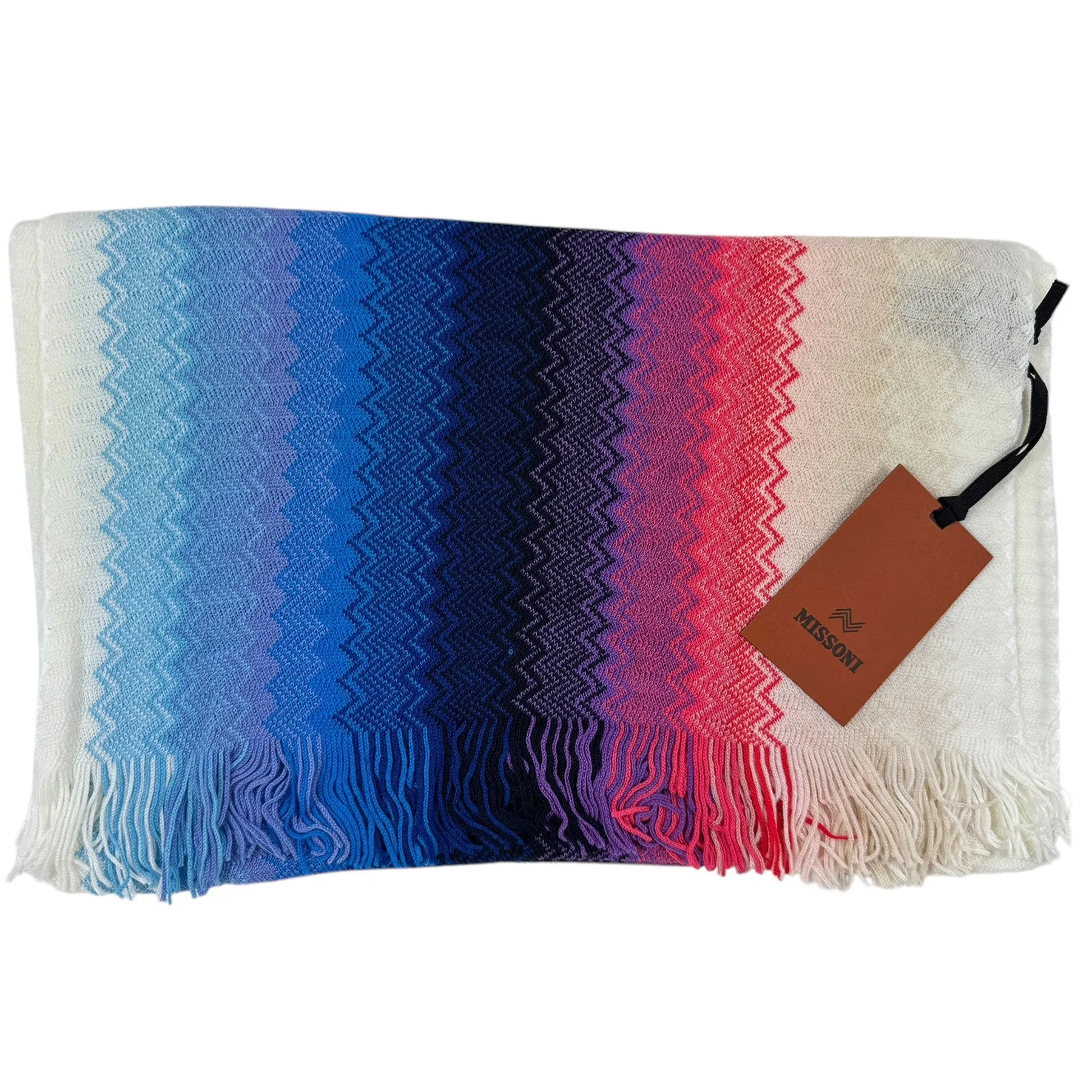 Missoni Scarf Blue Pink White Design - Women Wool Shawl