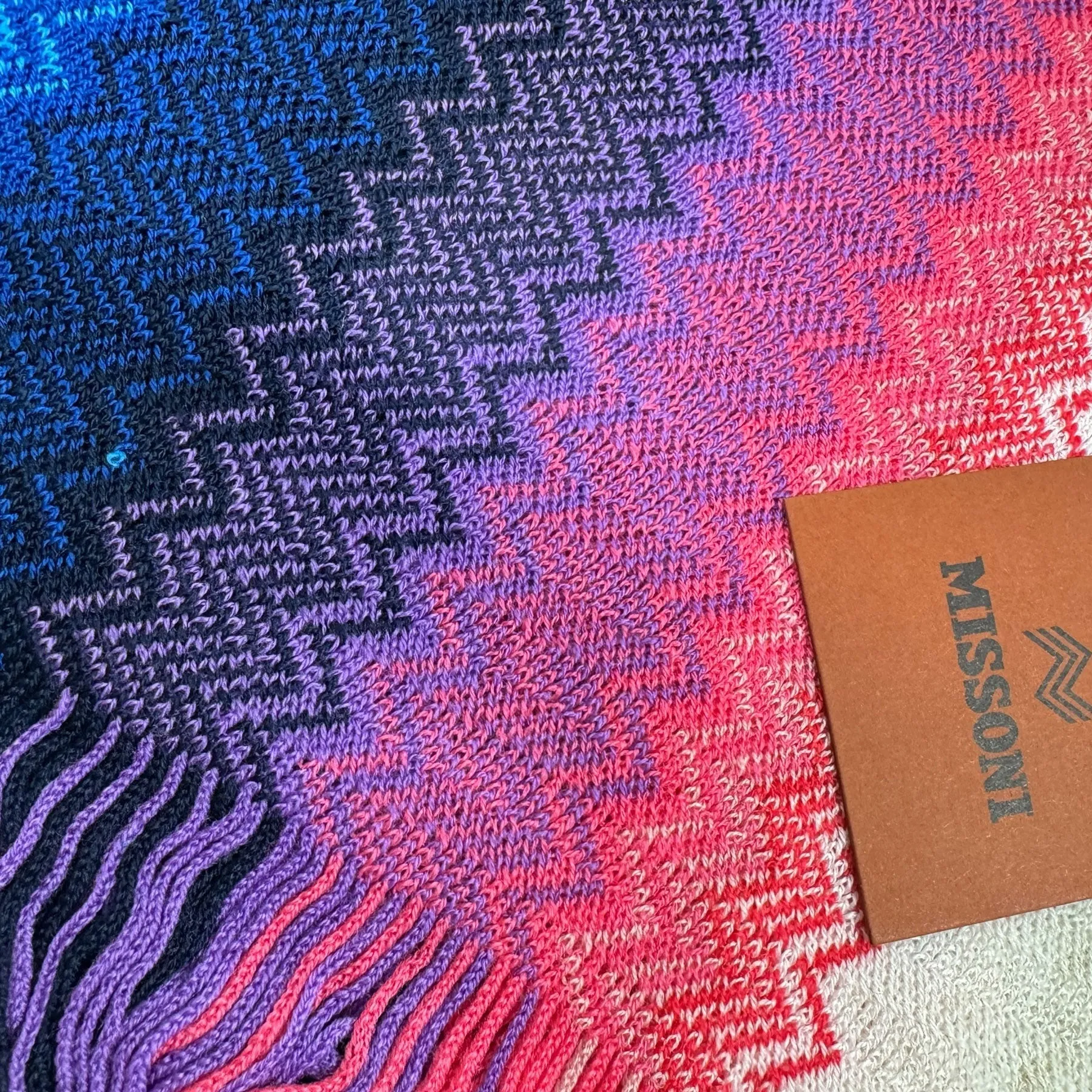 Missoni Scarf Blue Pink White Design - Women Wool Shawl