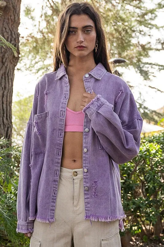 (Multiple Colors) Been There Done That POL Fringe Distressed Oversized Jacket