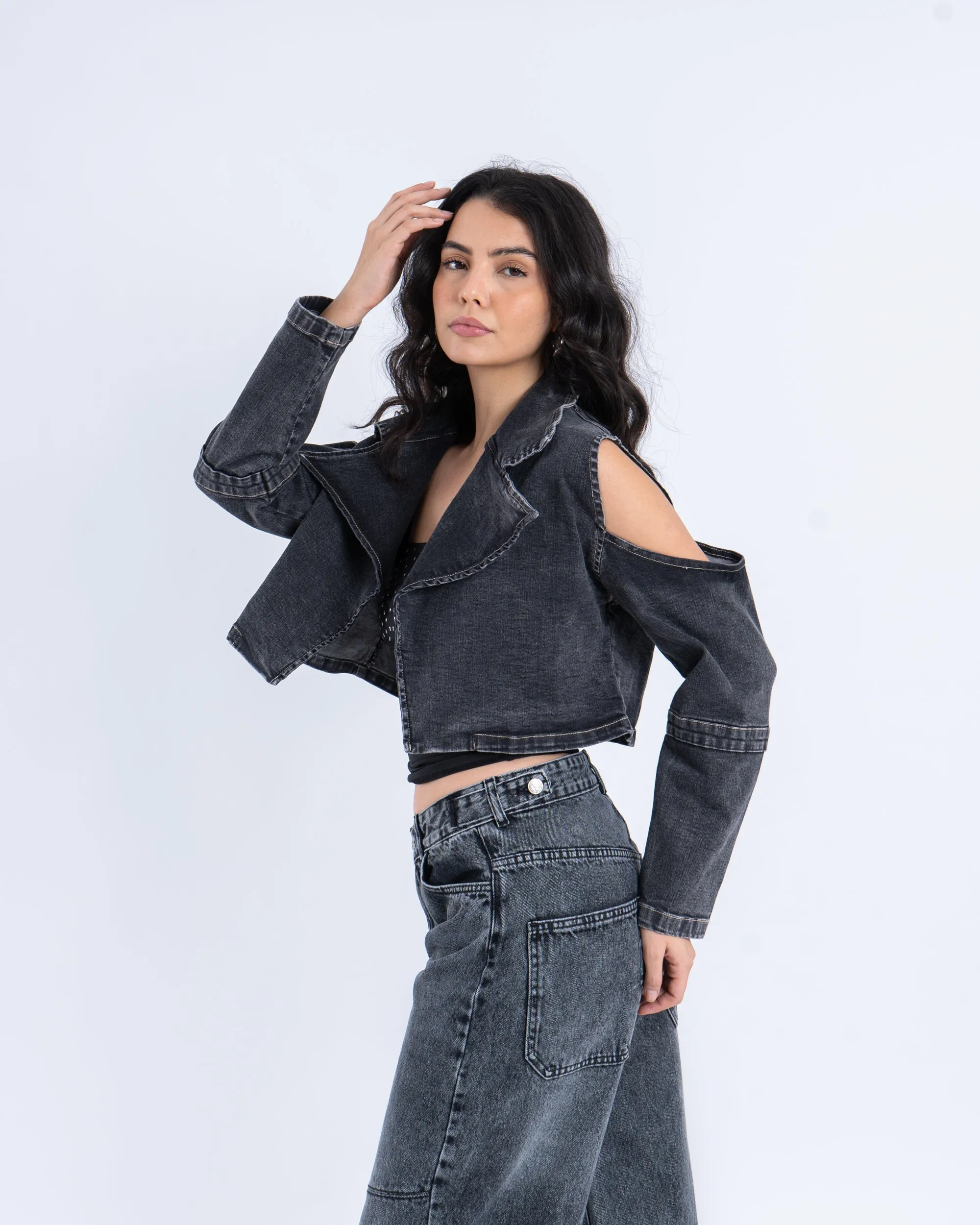 Open Shoulder Twill Jacket