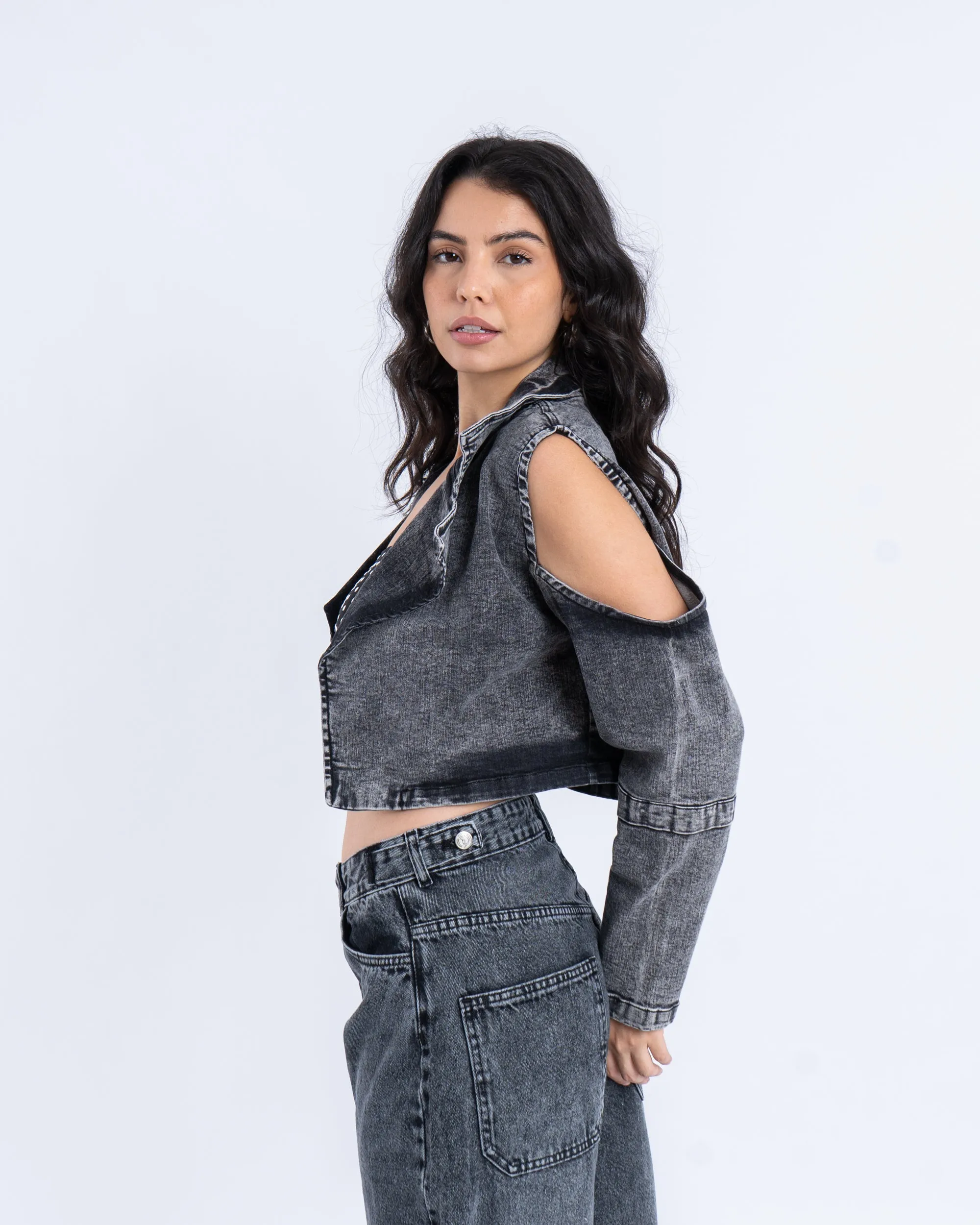 Open Shoulder Twill Jacket