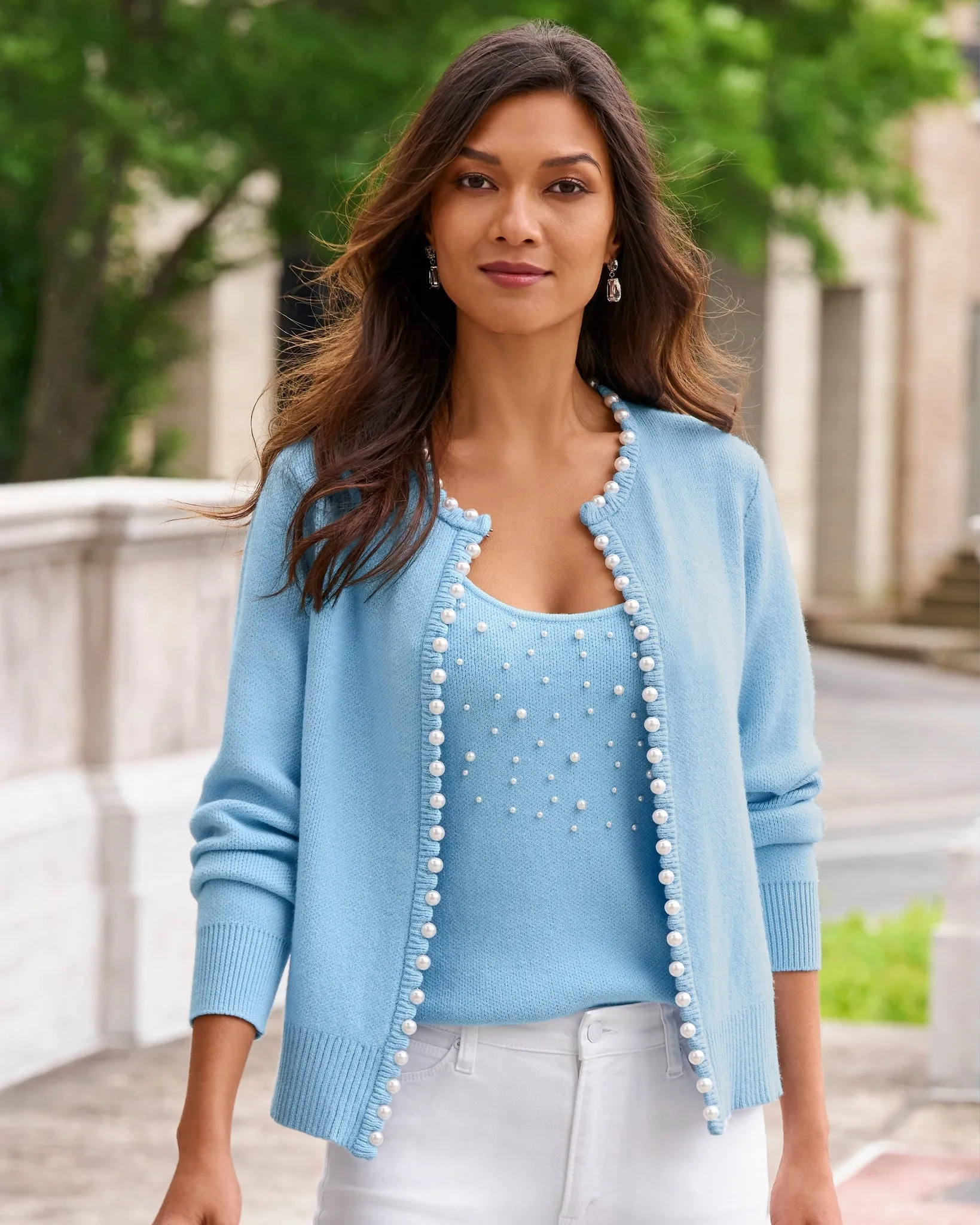 Pearl Trim Cardigan Airy Blue