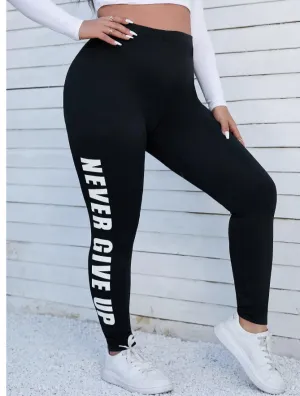 Plus Slogan Elastic Waist Leggings