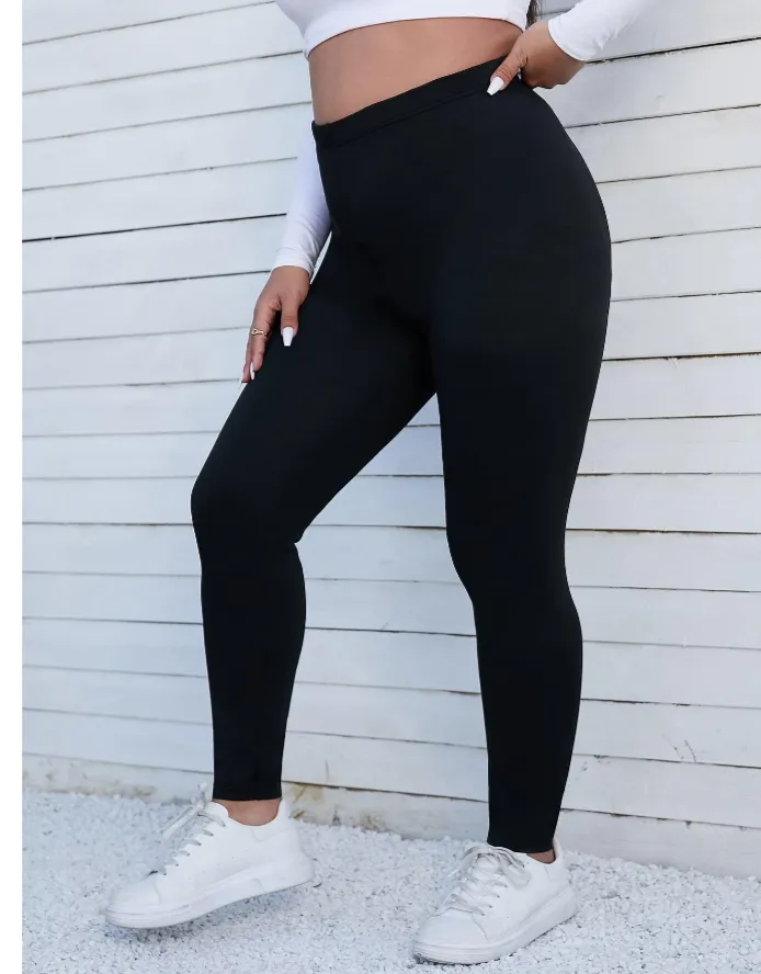 Plus Slogan Elastic Waist Leggings