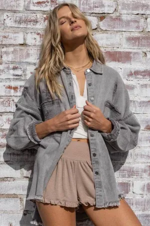POL Casual Fringe Distressed Oversized Collar Jacket